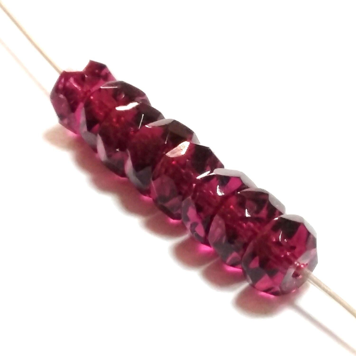Dark Pink Faceted Czech Glass Rondelle 6x3mm - 10pcs