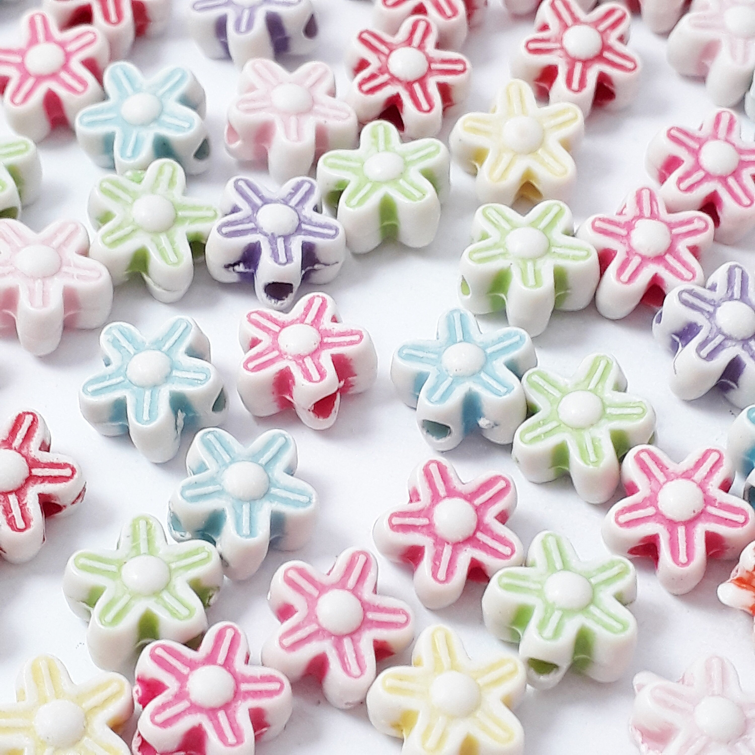 200pcs Flower Acrylic Mixed Colour 9mm - 200pcs