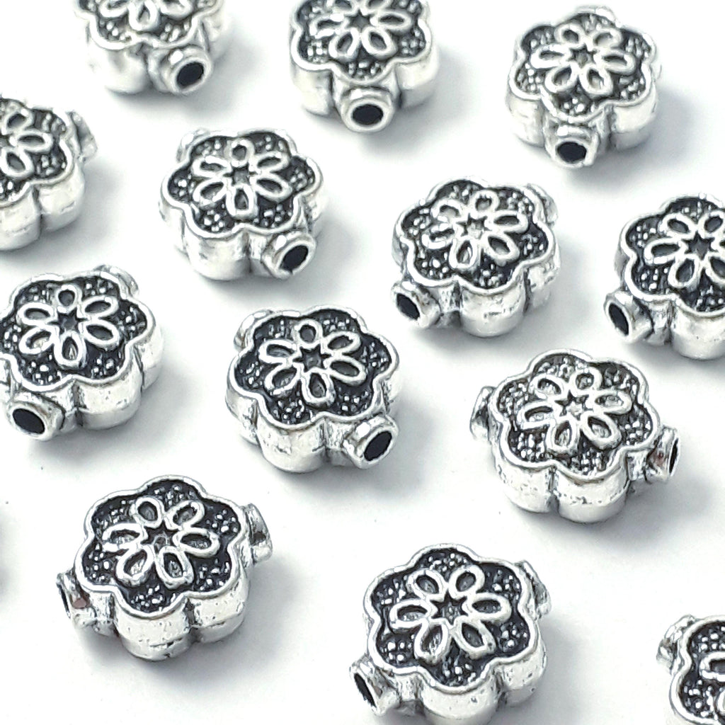 Ornate Flower Antique Silver 10x8mm - 10pcs