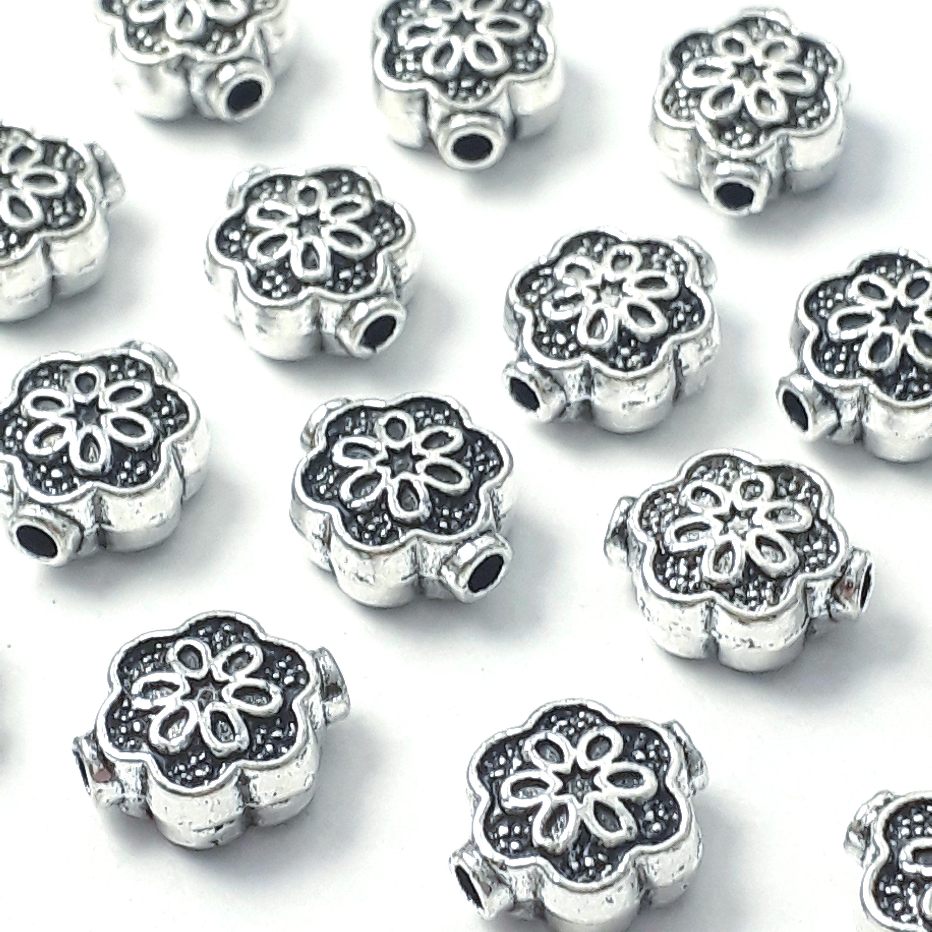 Ornate Flower Antique Silver 10x8mm - 10pcs