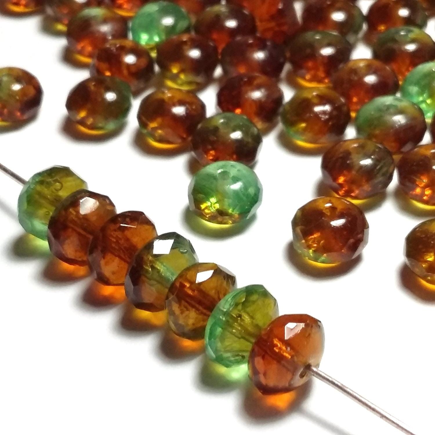 Green & Brown Rondelle Czech Glass 7x4mm - 20pcs