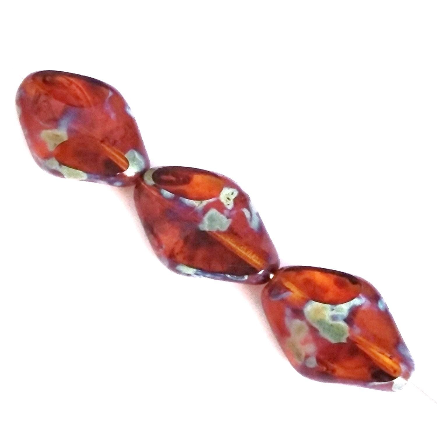 Wavy Leaf Brown Picasso Czech Glass 19x13mm - 6pcs