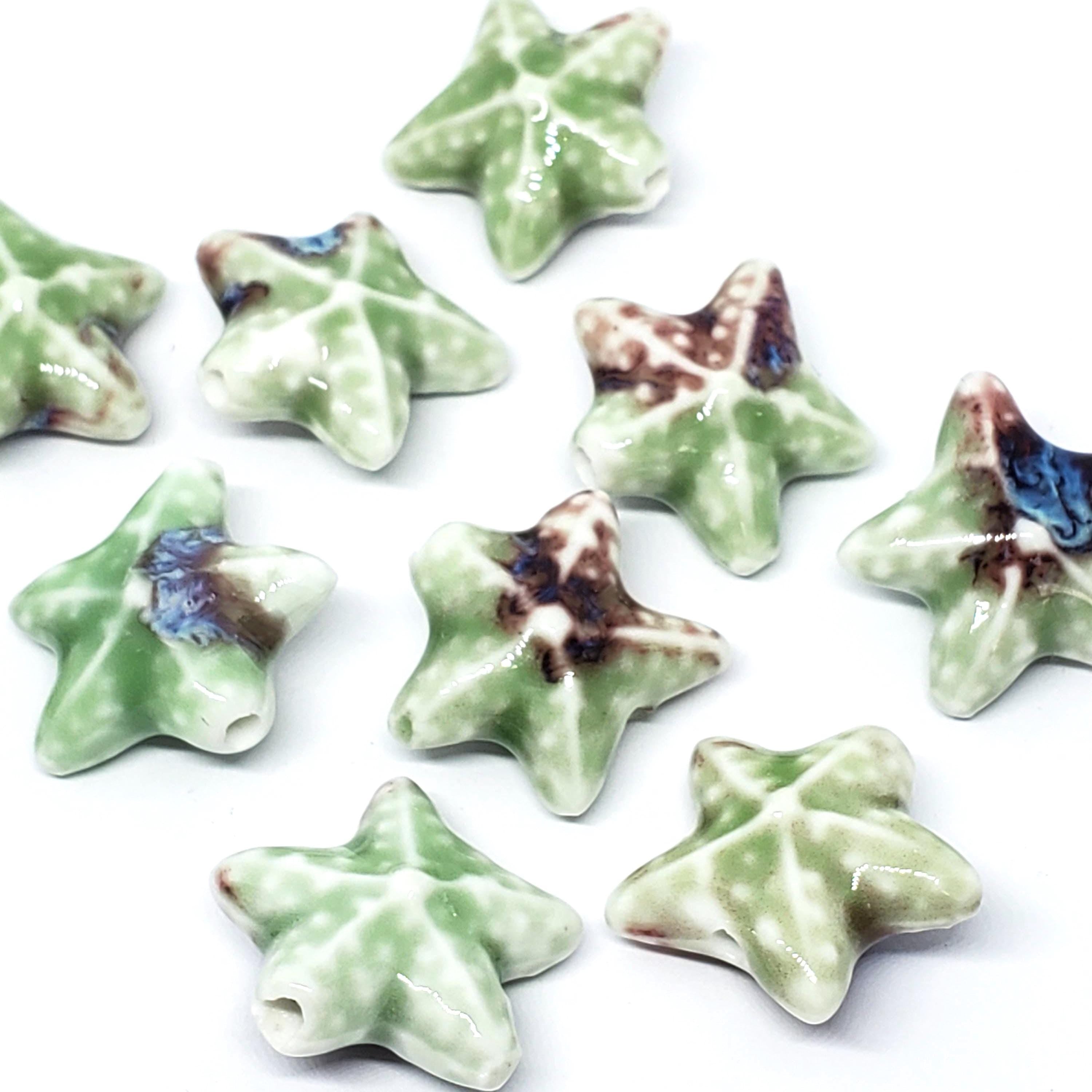 Starfish Glazed Ceramic Light Green Multicolour 22mm - 2pcs