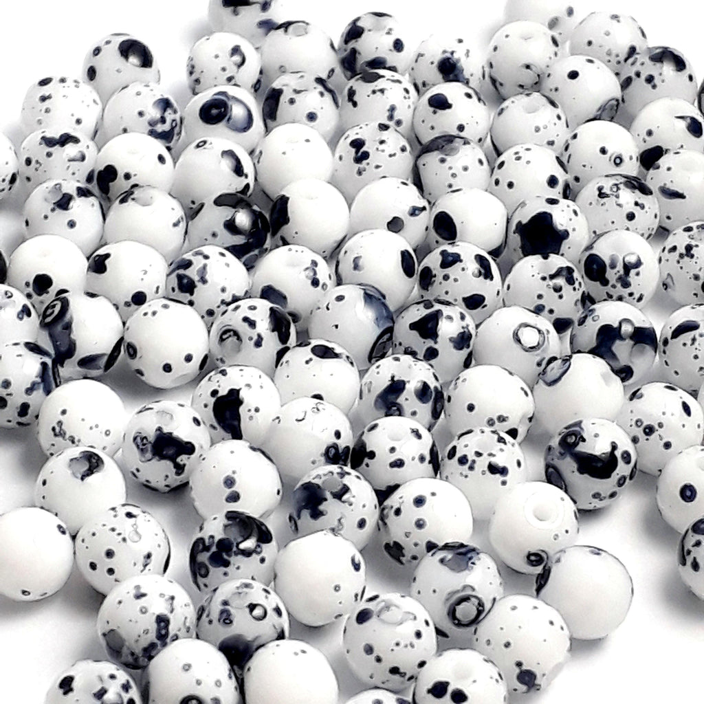 Opaque White & Dark Blue Czech Glass Round 4mm - 60pcs