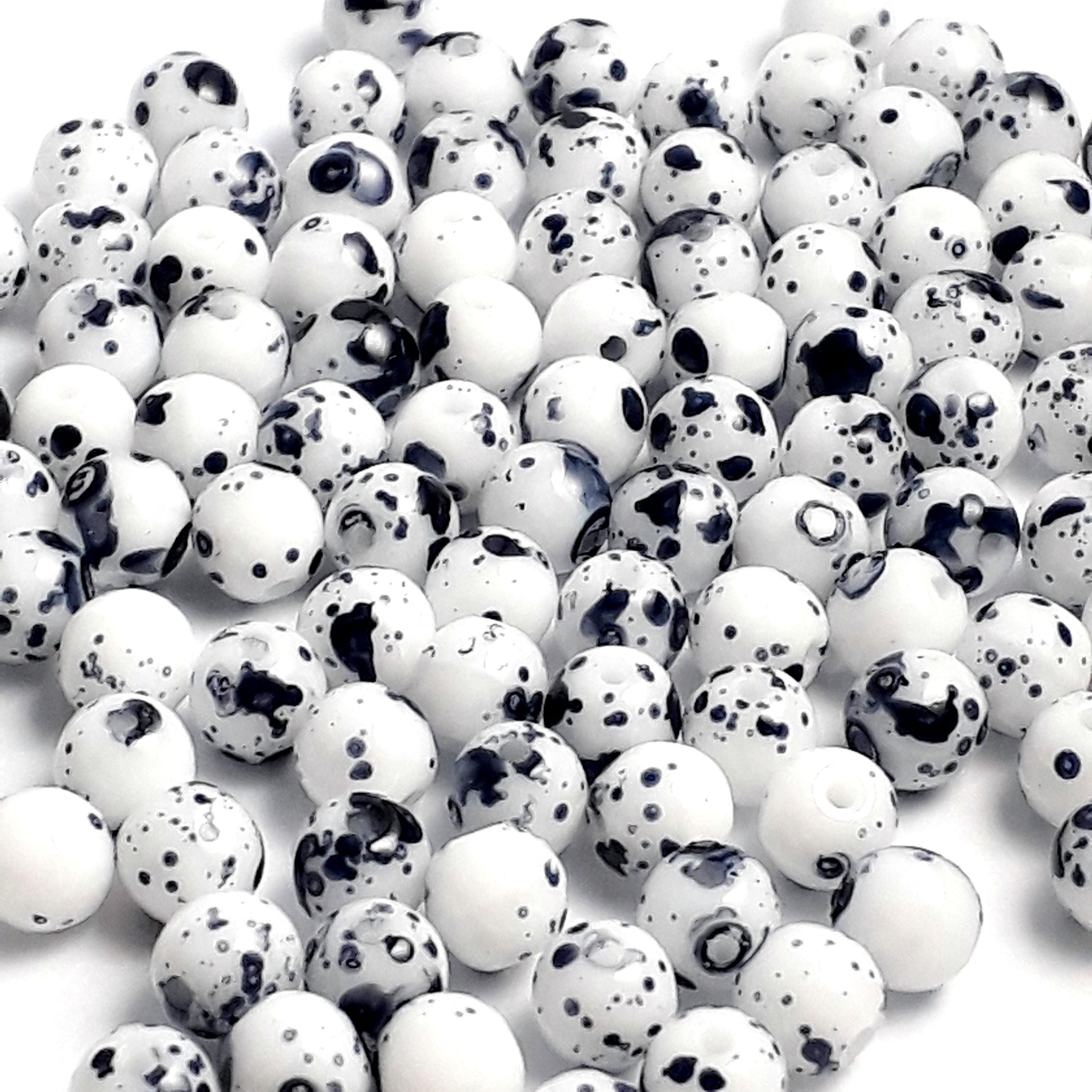 Opaque White & Dark Blue Czech Glass Round 4mm - 60pcs