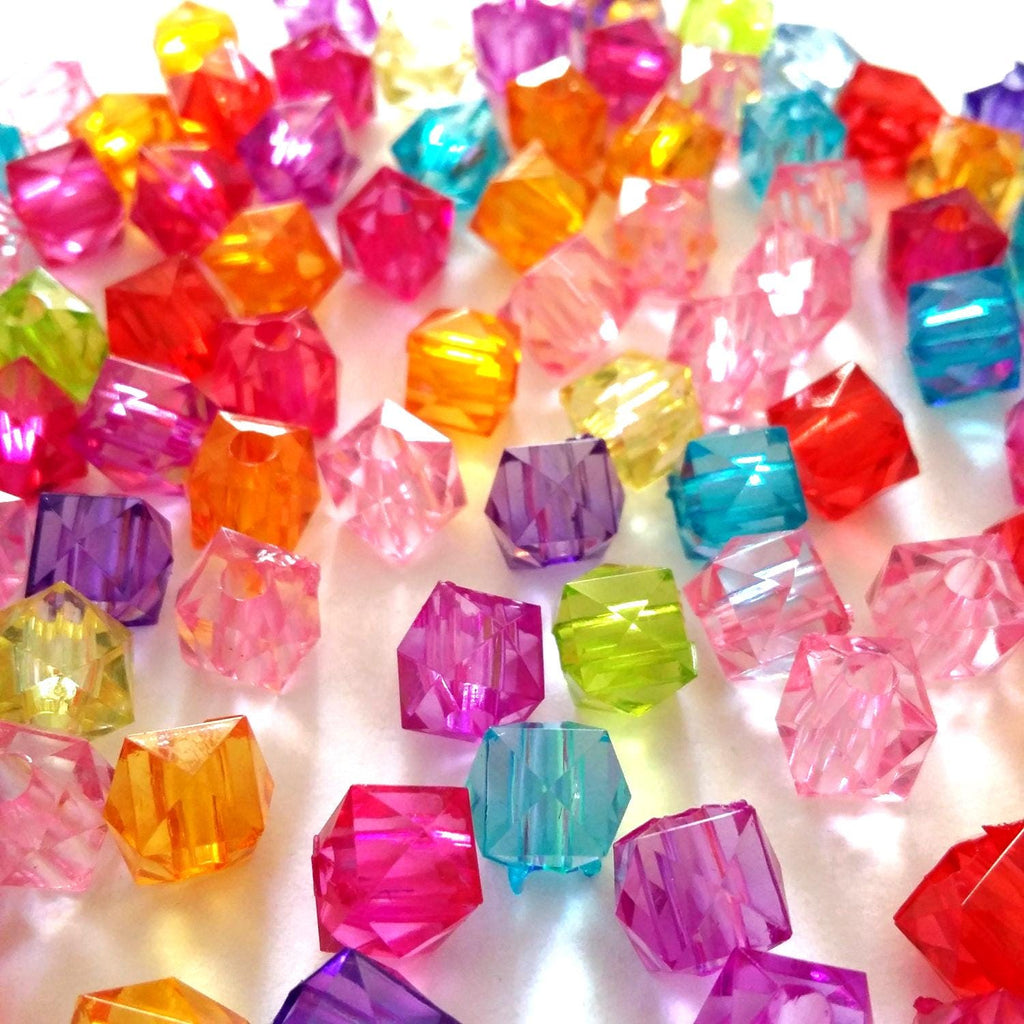 Faceted Cube Mixed Colour 8mm - 50pcs