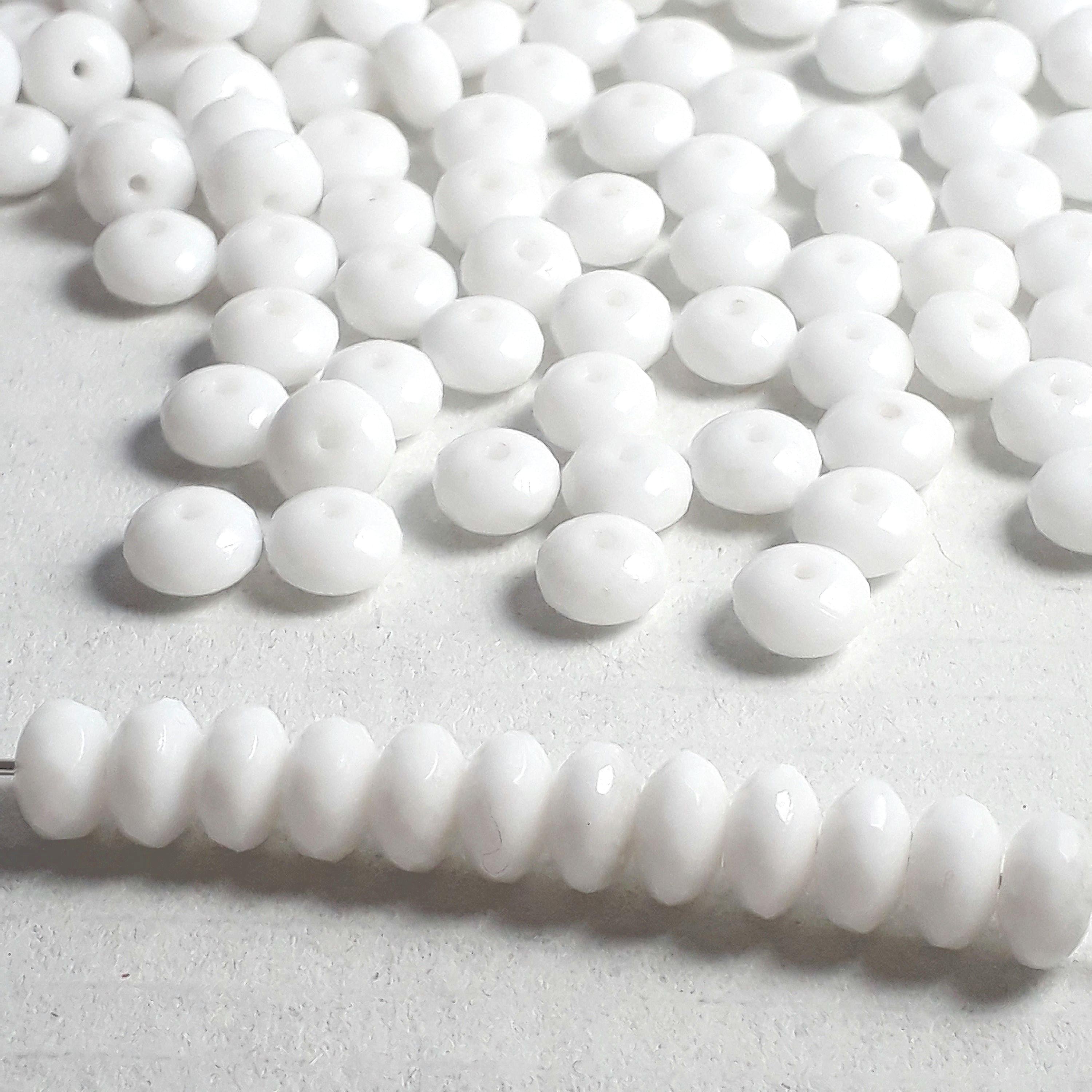 White Opaque Faceted Czech Glass Rondelle 4x7mm - 20pcs