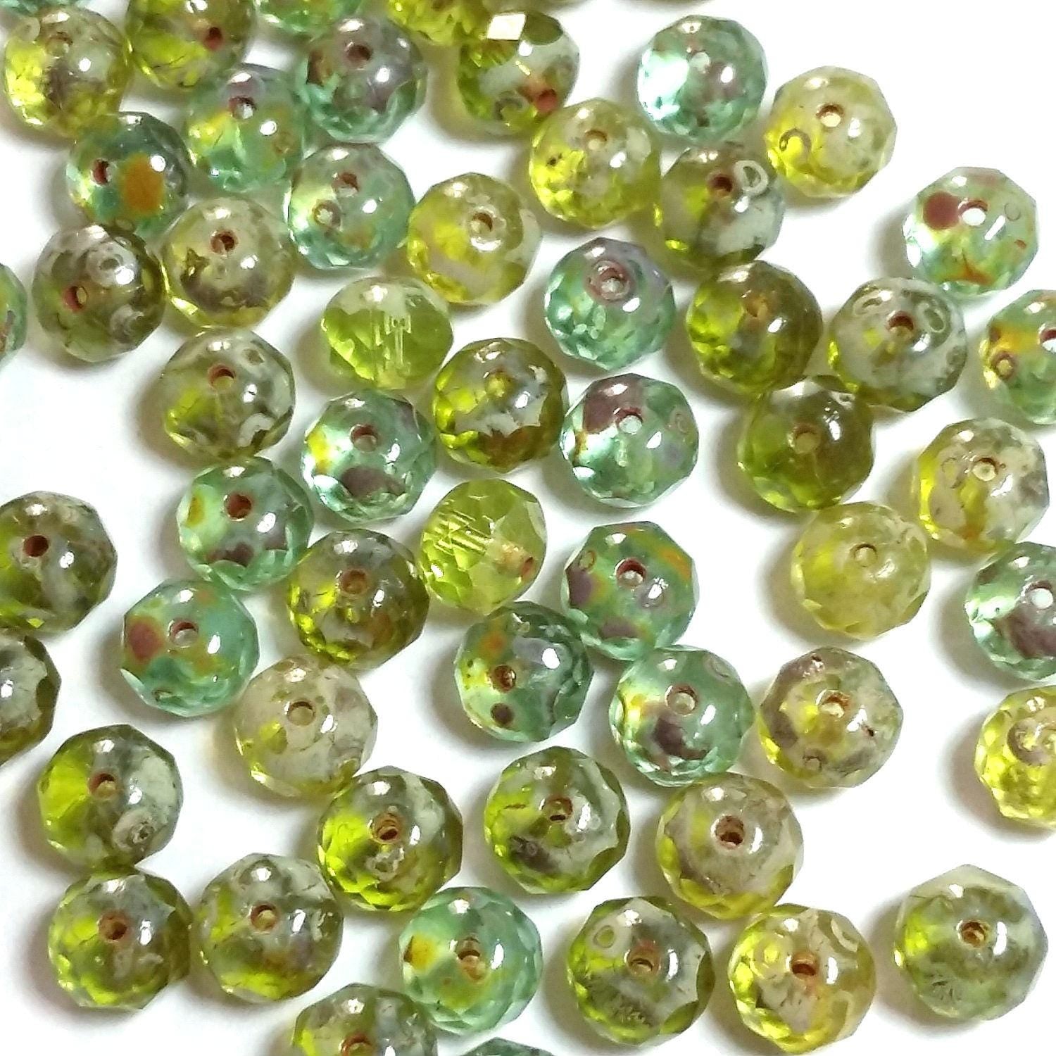 Blue And Green Czech Glass Rondelle 7x5mm - 20pcs