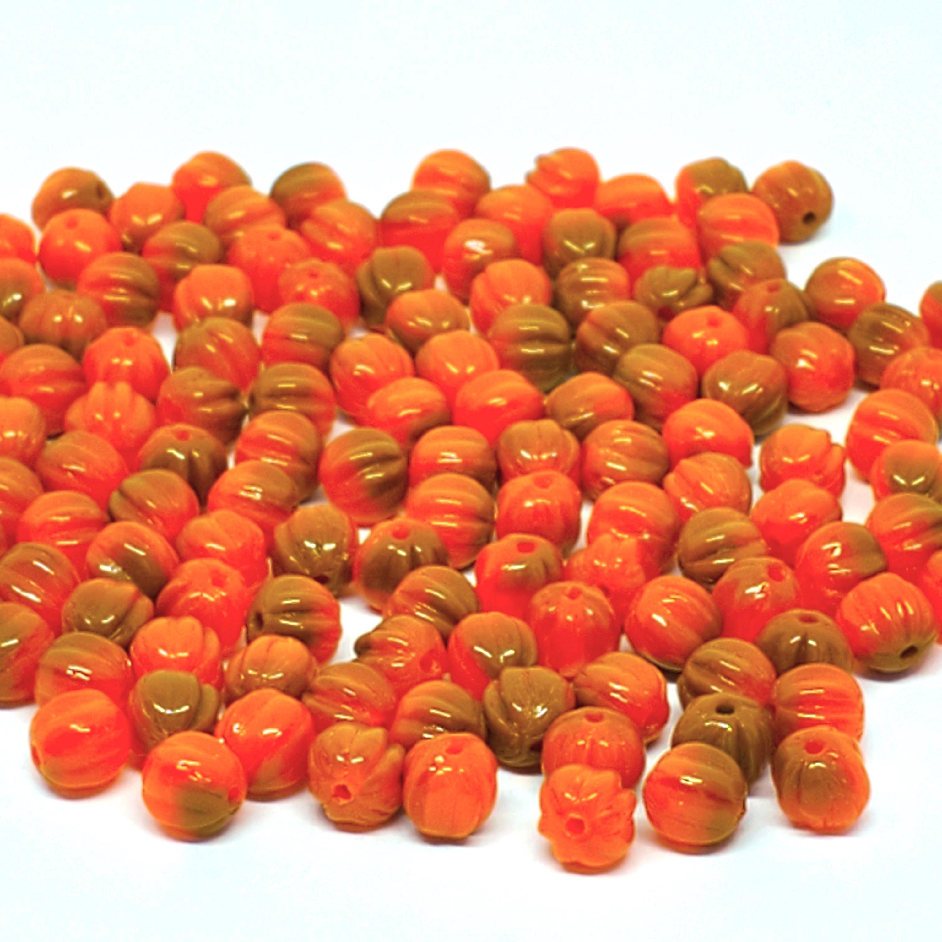 Orange & Caramel Fluted Czech Glass 5mm - 30pcs
