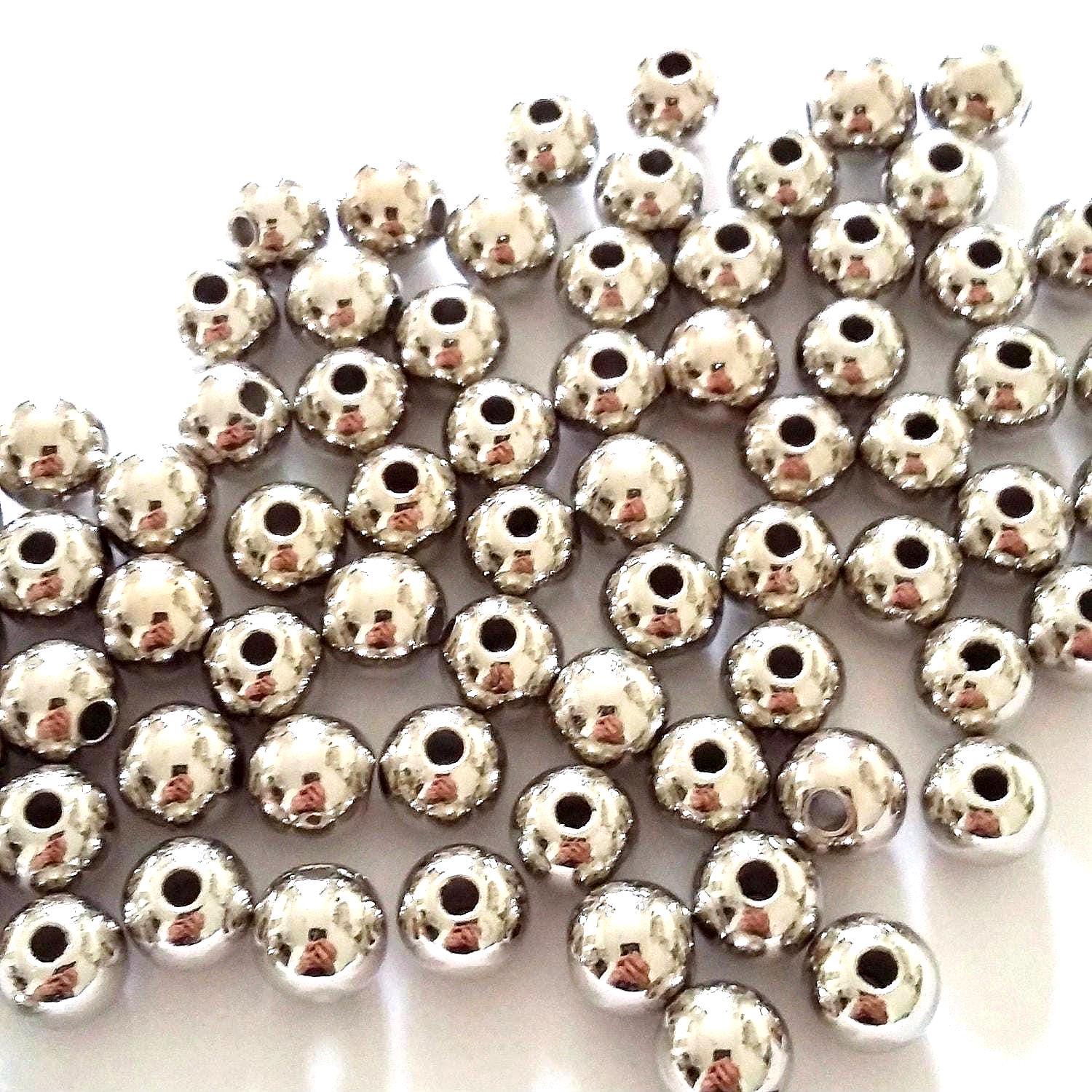 Acrylic Silver Tone Round 8mm - 50pcs