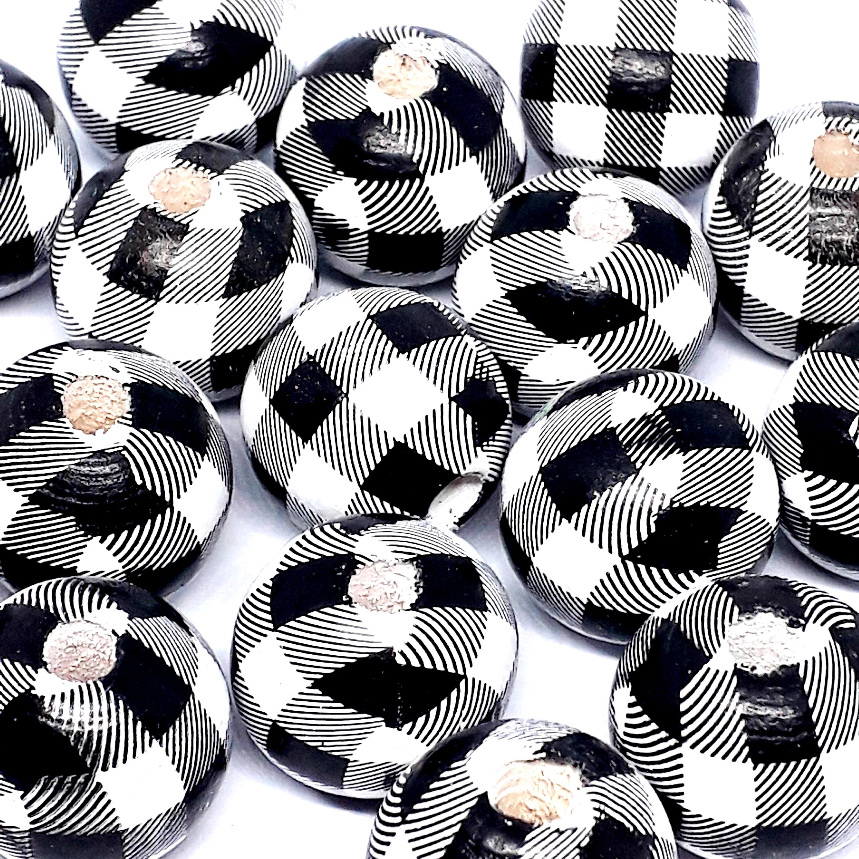 White & Black Checked Wood 15x14mm - 5pcs