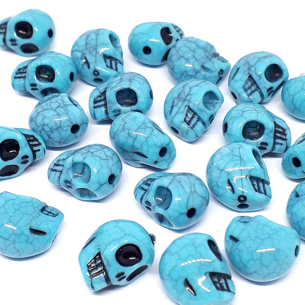 Blue Turquoise Acrylic Skull 13x9mm - 20pcs