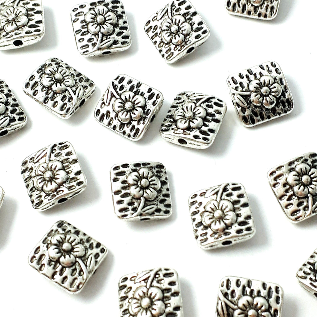Square Flower Antique Silver 10mm - 10pcs