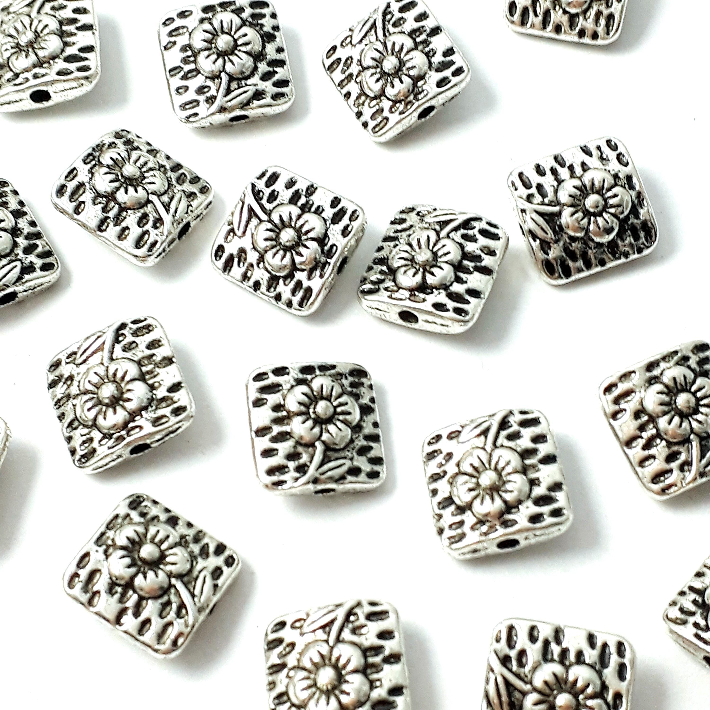 Square Flower Antique Silver 10mm - 10pcs
