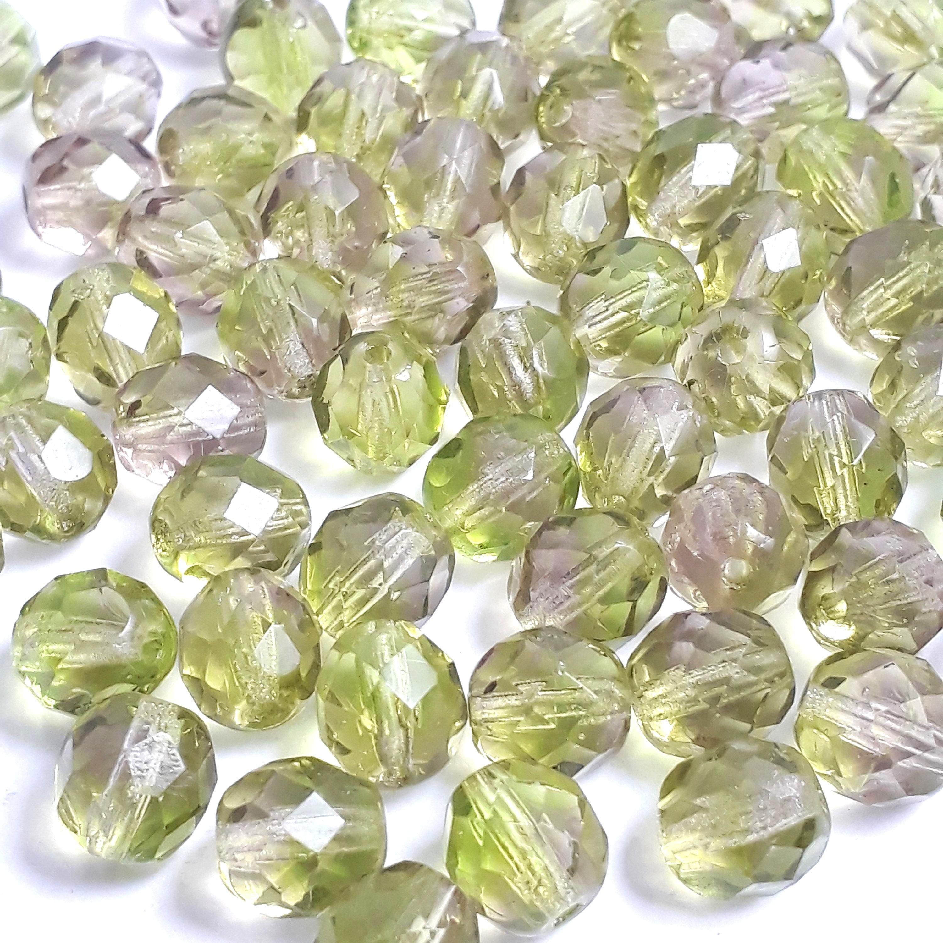 Green & Pink Faceted Czech Glass 8x7mm - 10pcs