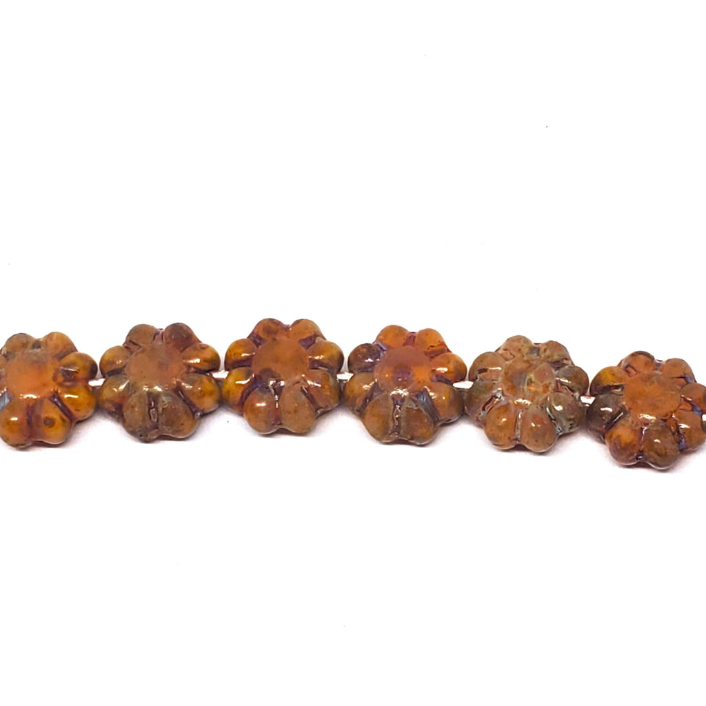 Brown Picasso Czech Glass Hawaiian Flower 9mm - 10pcs