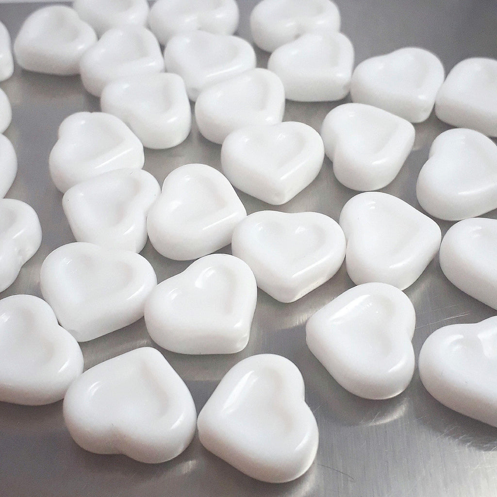 Opaque White Heart Czech Glass 14x12mm - 6pcs