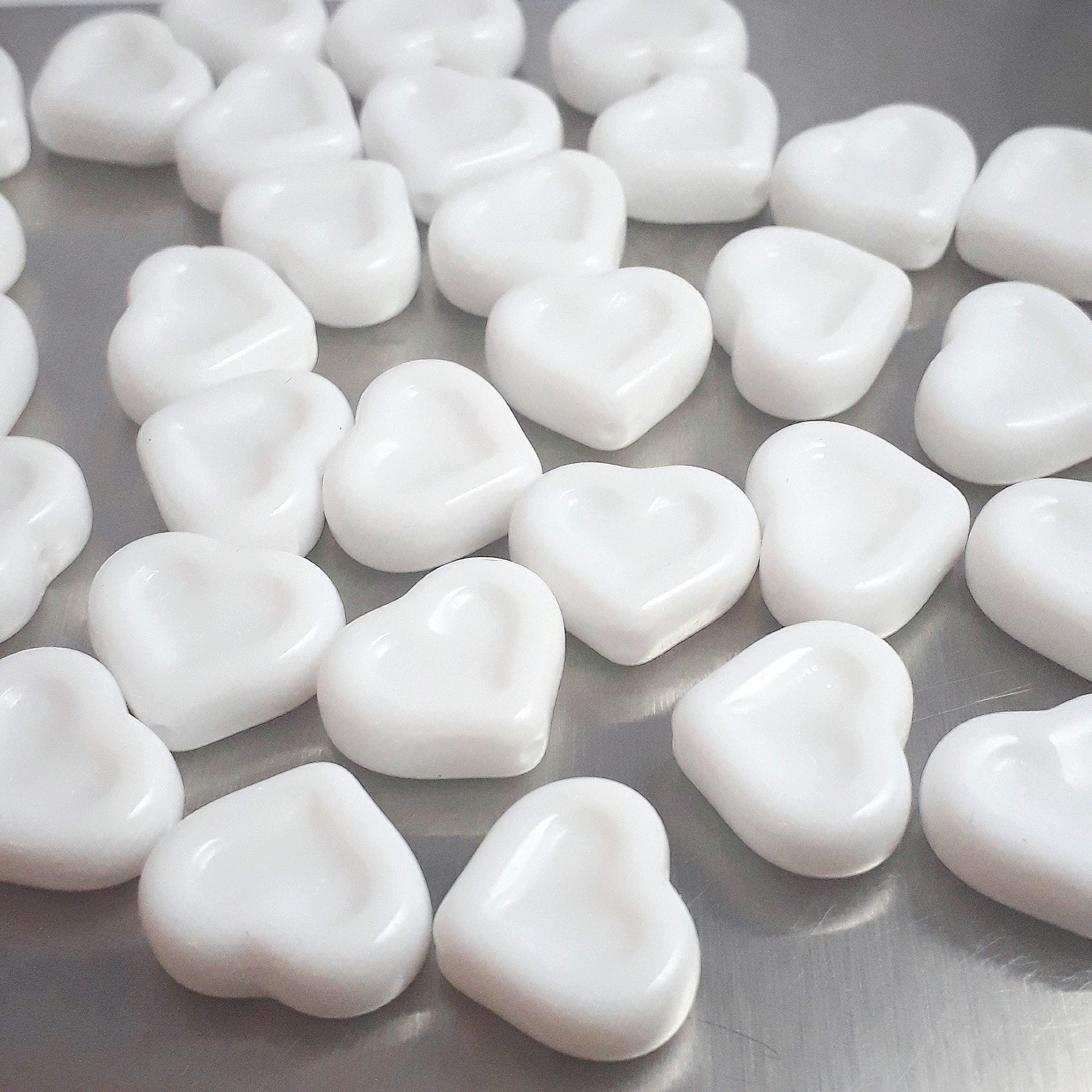 Opaque White Heart Czech Glass 14x12mm - 6pcs