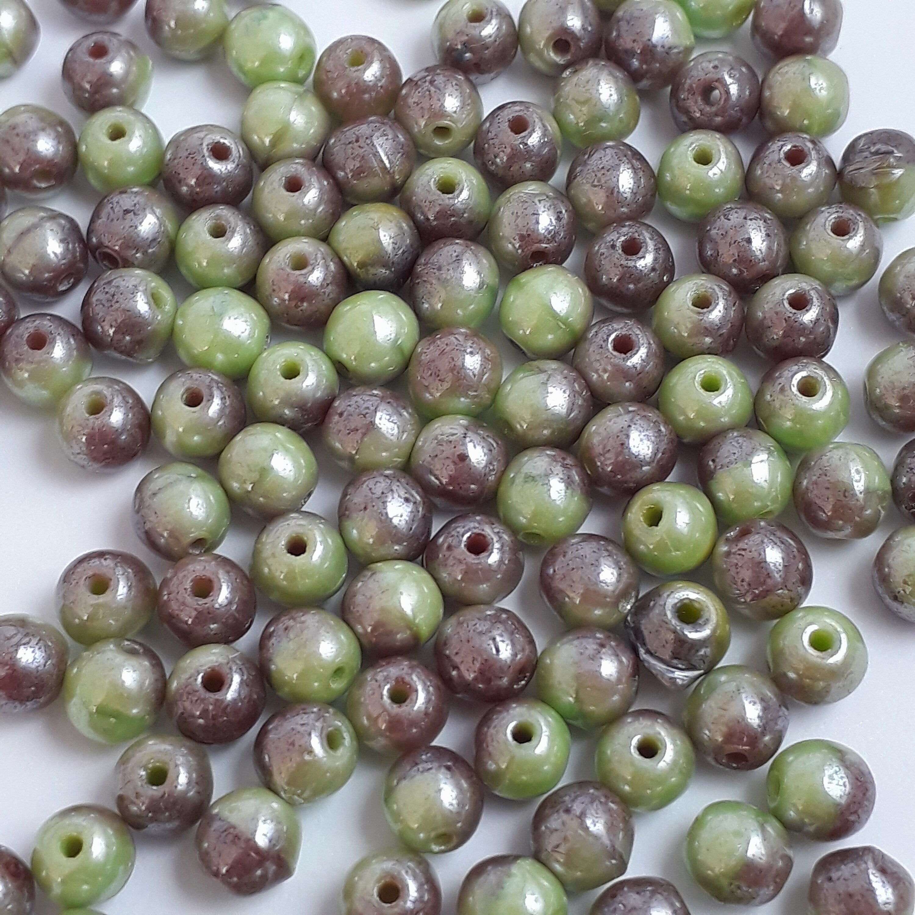 Green & Purple Polished Czech Glass Round 4mm - 60pcs