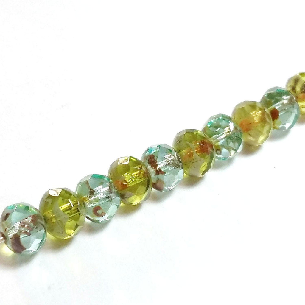 Blue And Green Czech Glass Rondelle 7x5mm - 20pcs