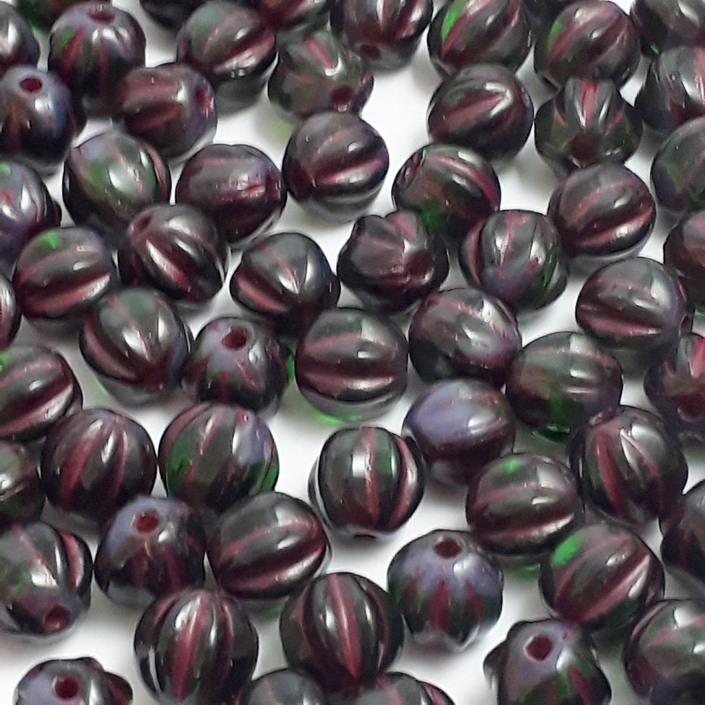 Green, Purple & Red Fluted Czech Glass 6mm - 30pcs