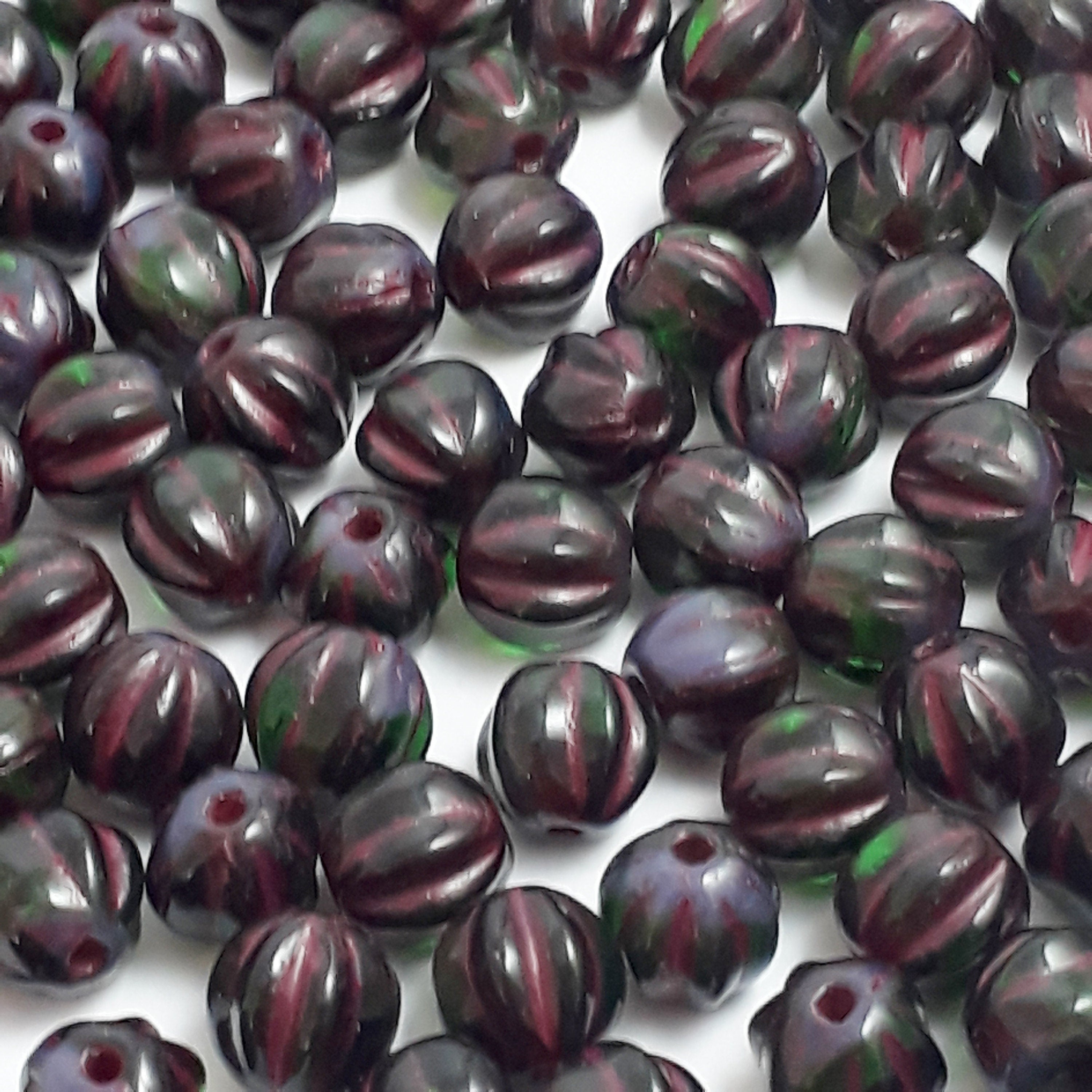 Green, Purple & Red Fluted Czech Glass 6mm - 30pcs