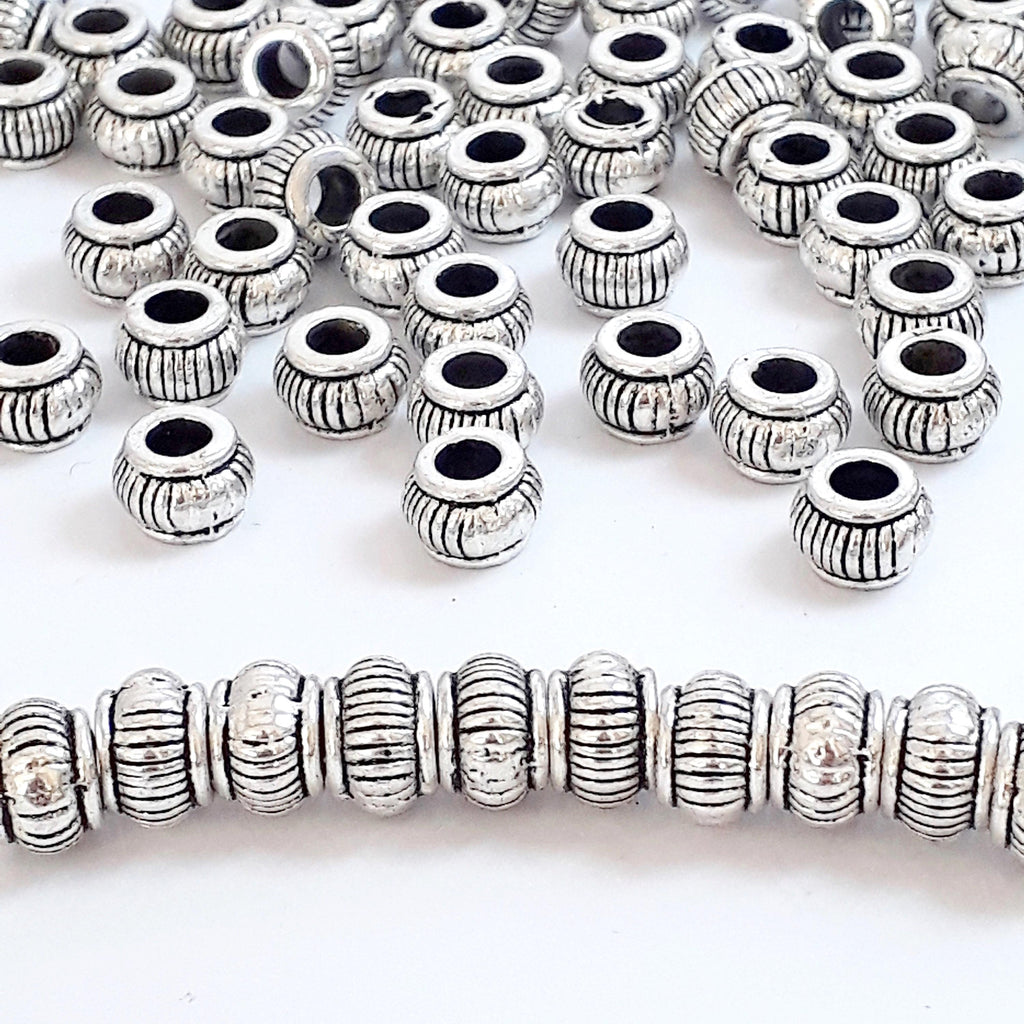Striped Rondelle Antique Silver 7x5mm - 20pcs