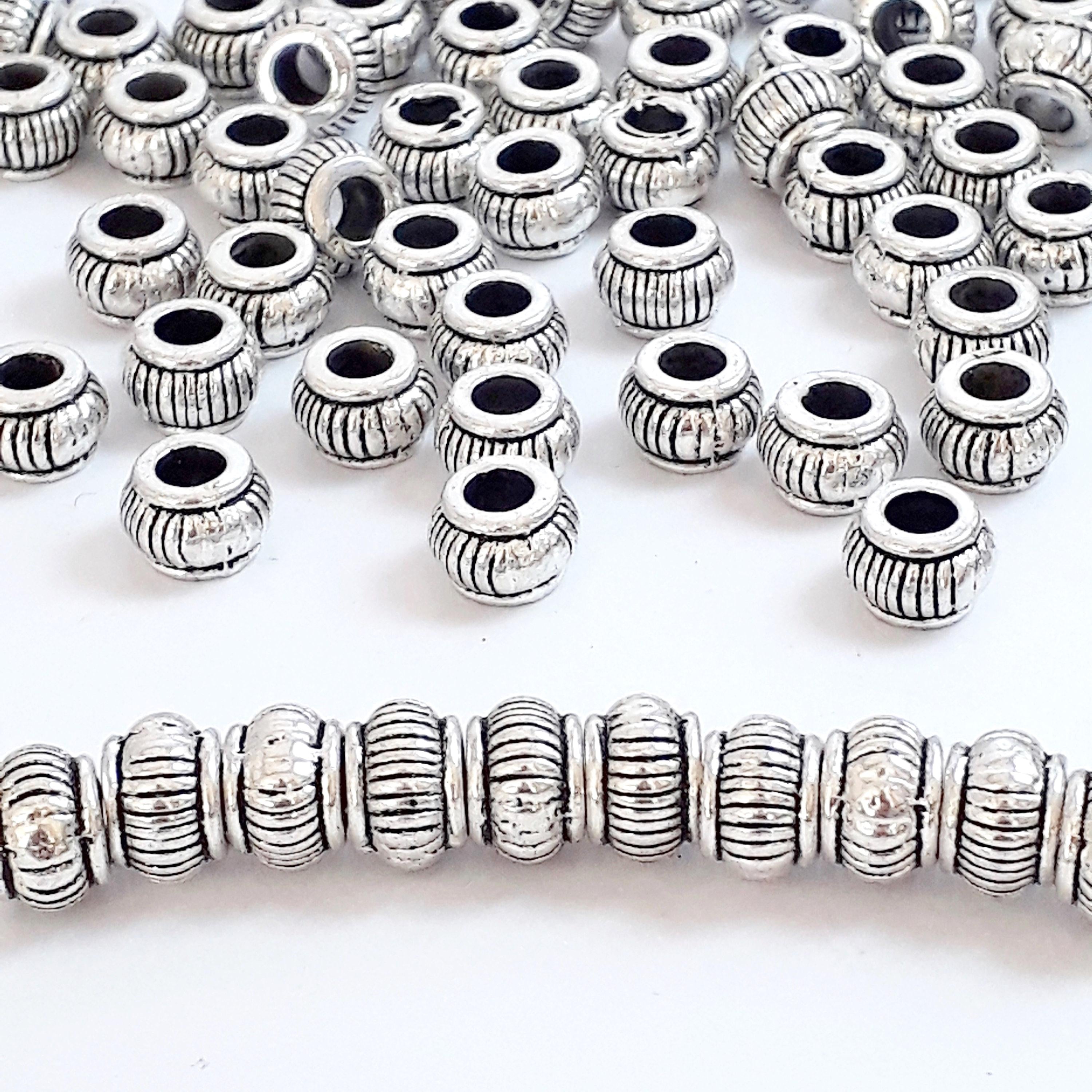 Striped Rondelle Antique Silver 7x5mm - 20pcs