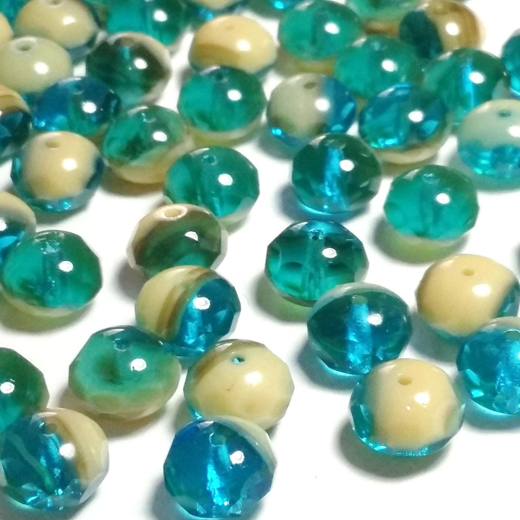 Turquoise & Beige Czech Glass Rondelle 8x6mm - 10pcs