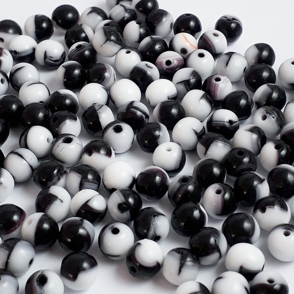 Black, White & Brown Czech Glass Round 6mm - 30pcs