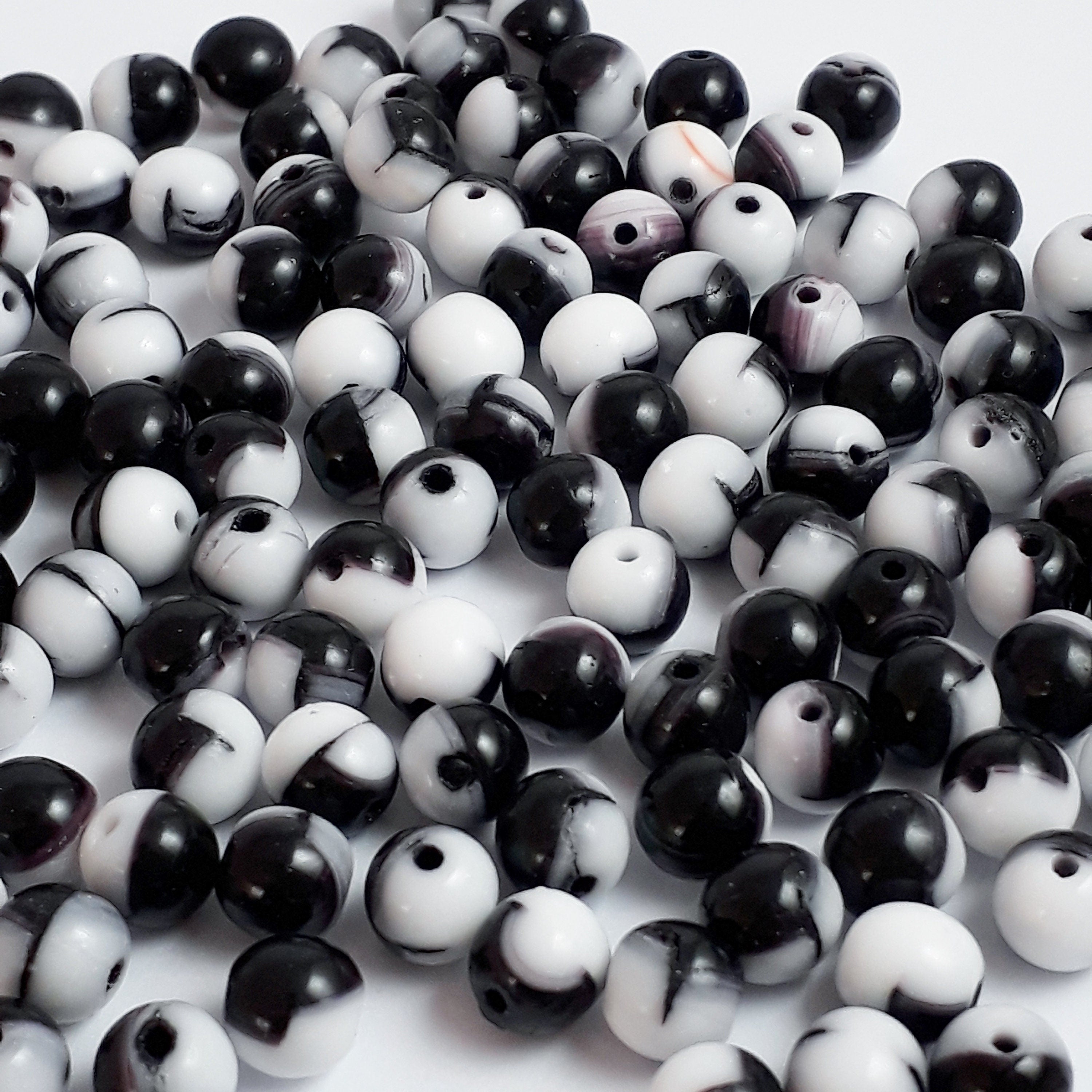 Black, White & Brown Czech Glass Round 6mm - 30pcs