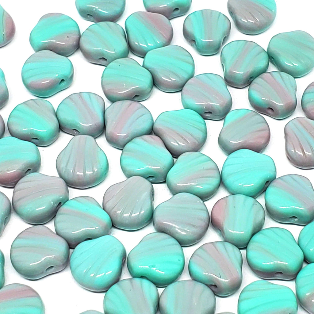 Pastel Green Turquoise & Pink Czech Glass Shell 9mm - 10pcs