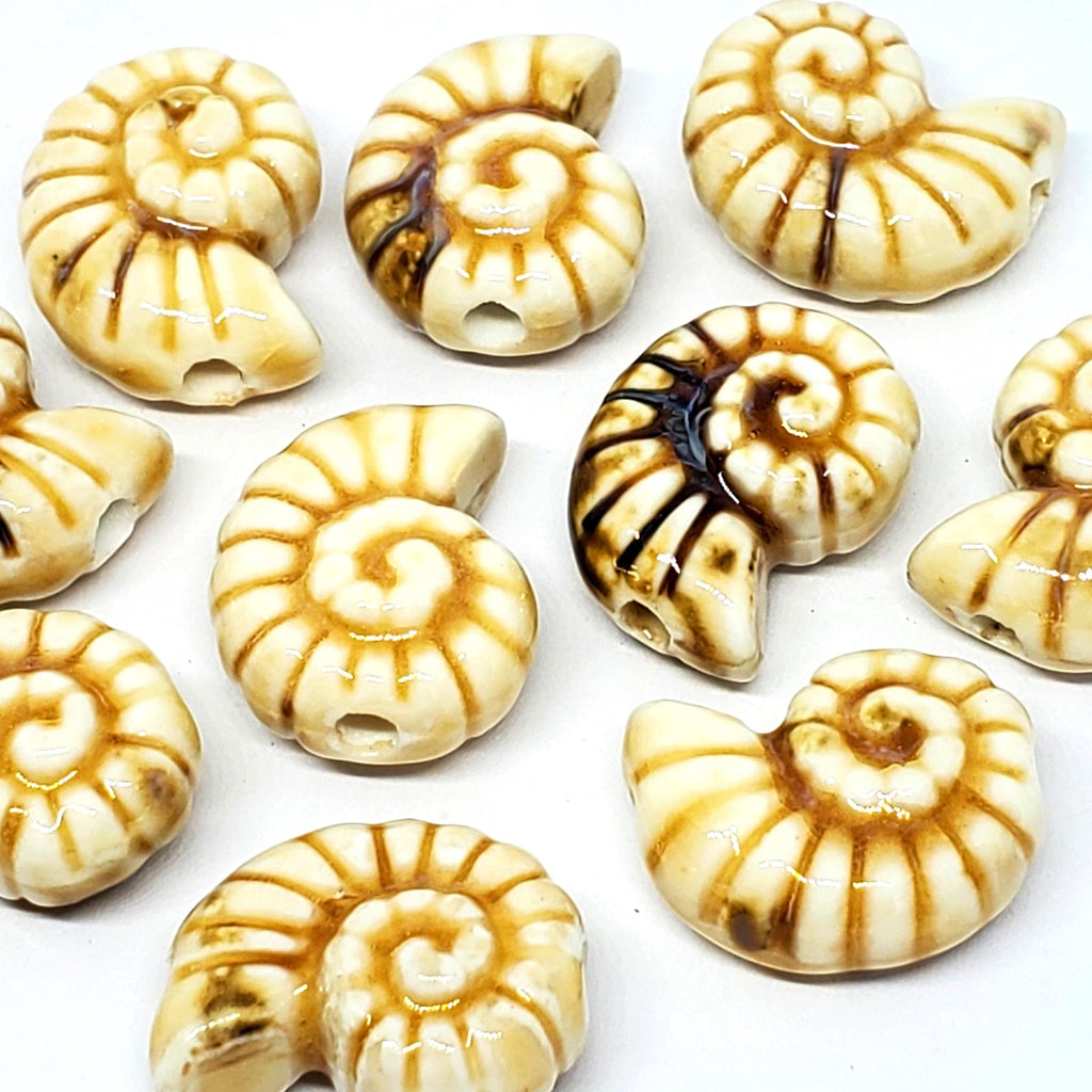 Light Brown Seashell Chunky Glazed Ceramic 21x17mm - 2pcs