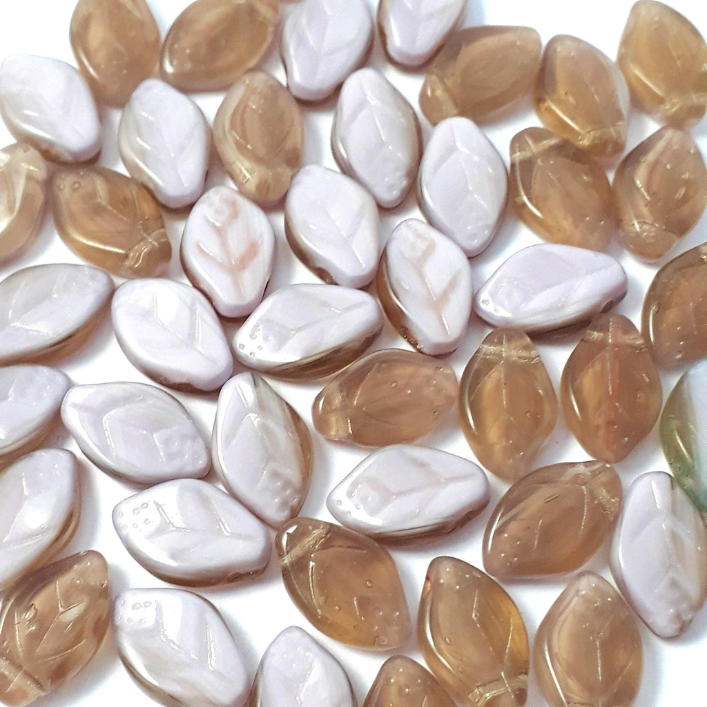 Pale Pink & Stone Rose Czech Glass Leaf 12x7mm - 20pcs