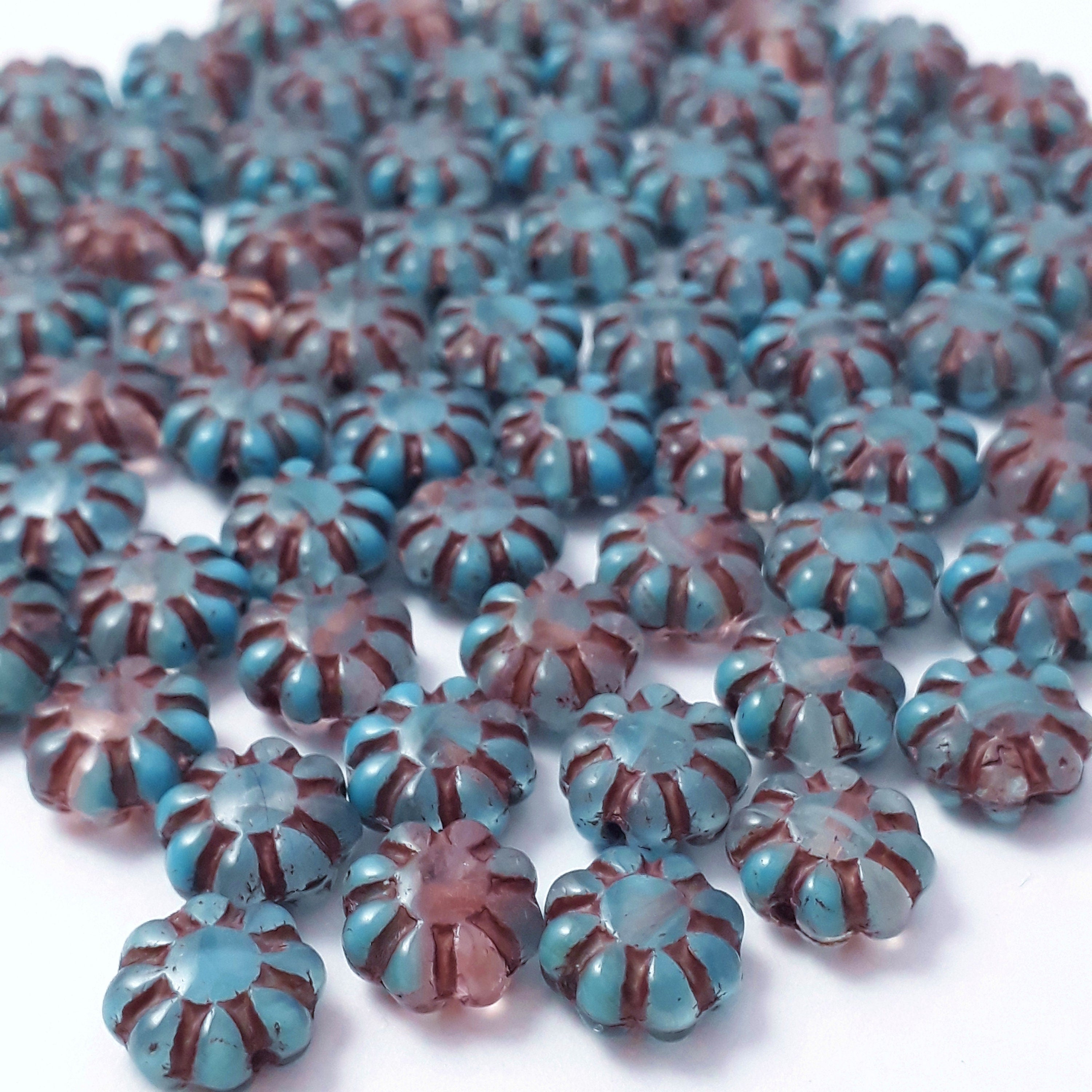 Blue & Pink Czech Glass Hawaiian Flower 9mm - 10pcs