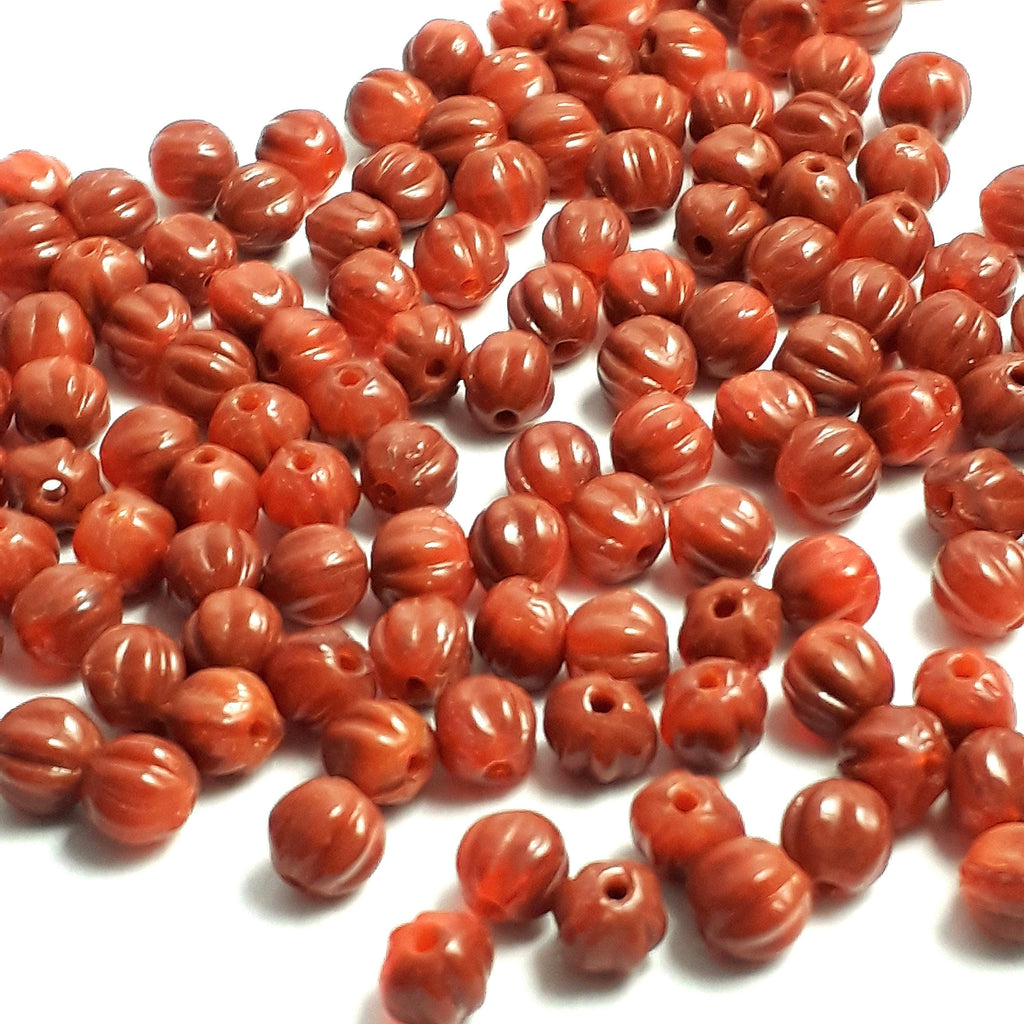 Orange & Caramel Fluted Czech Glass 4mm - 40pcs