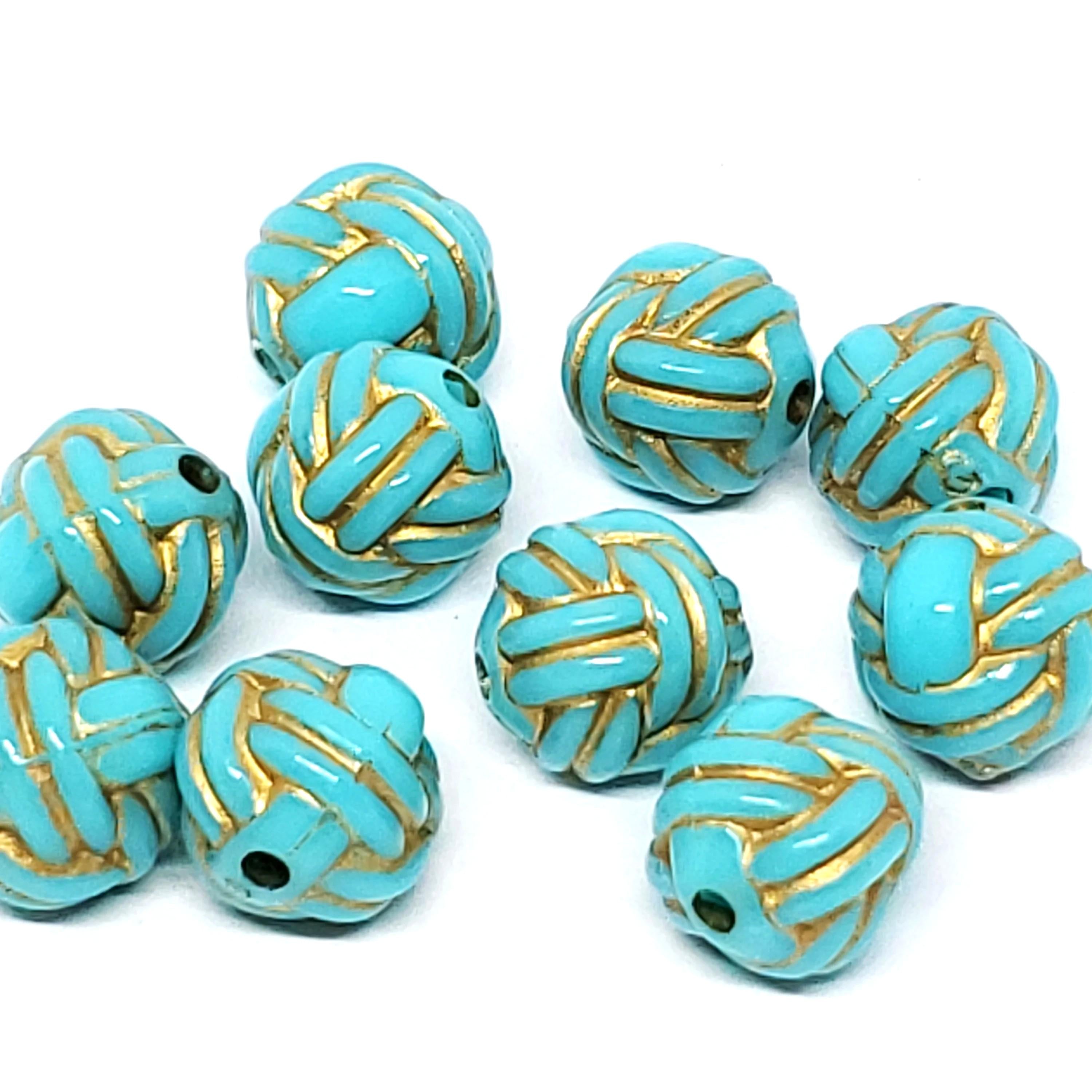 Turquoise & Gold Resin Knot 11mm - 2pcs