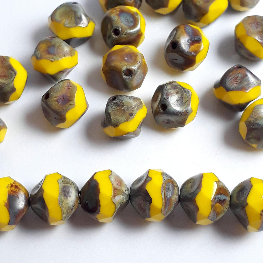Yellow Picasso Faceted Bicone Czech Glass 9x8mm - 6pcs
