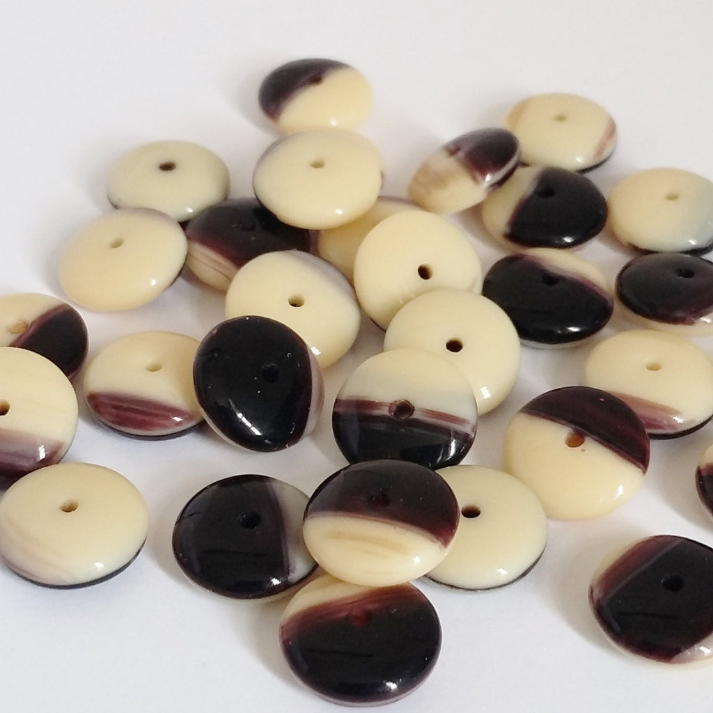 Brown, Black & Beige Pressed Czech Glass Disc 9mm - 20pcs