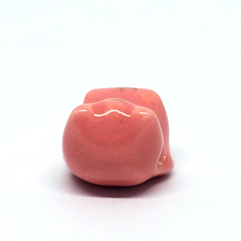 Chinese Cat Ceramic Pink & Gold 16x13mm - 1pc