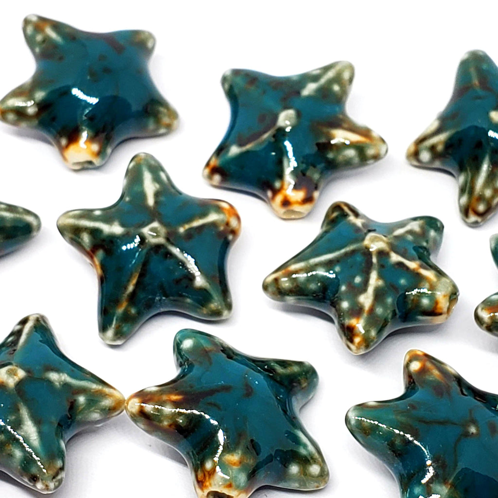 Teal Starfish Glazed Ceramic 22mm - 2pcs