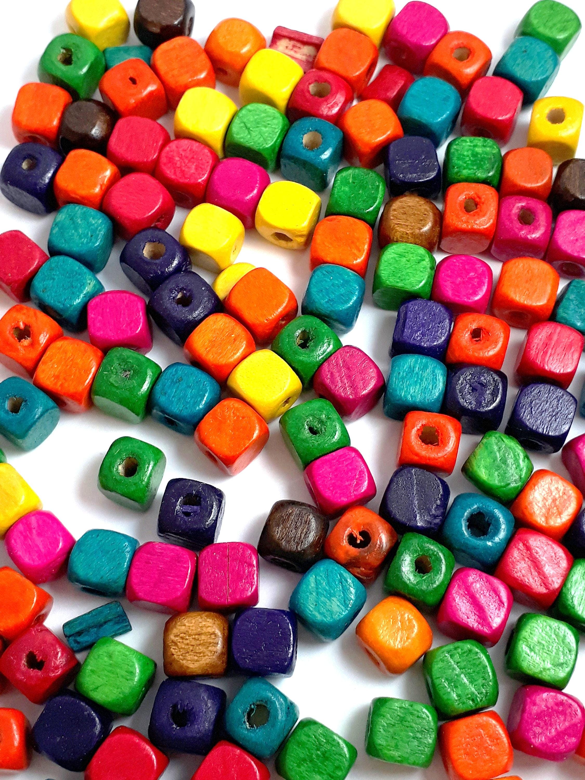Wooden Cube Mixed Colour 8mm - 50pcs