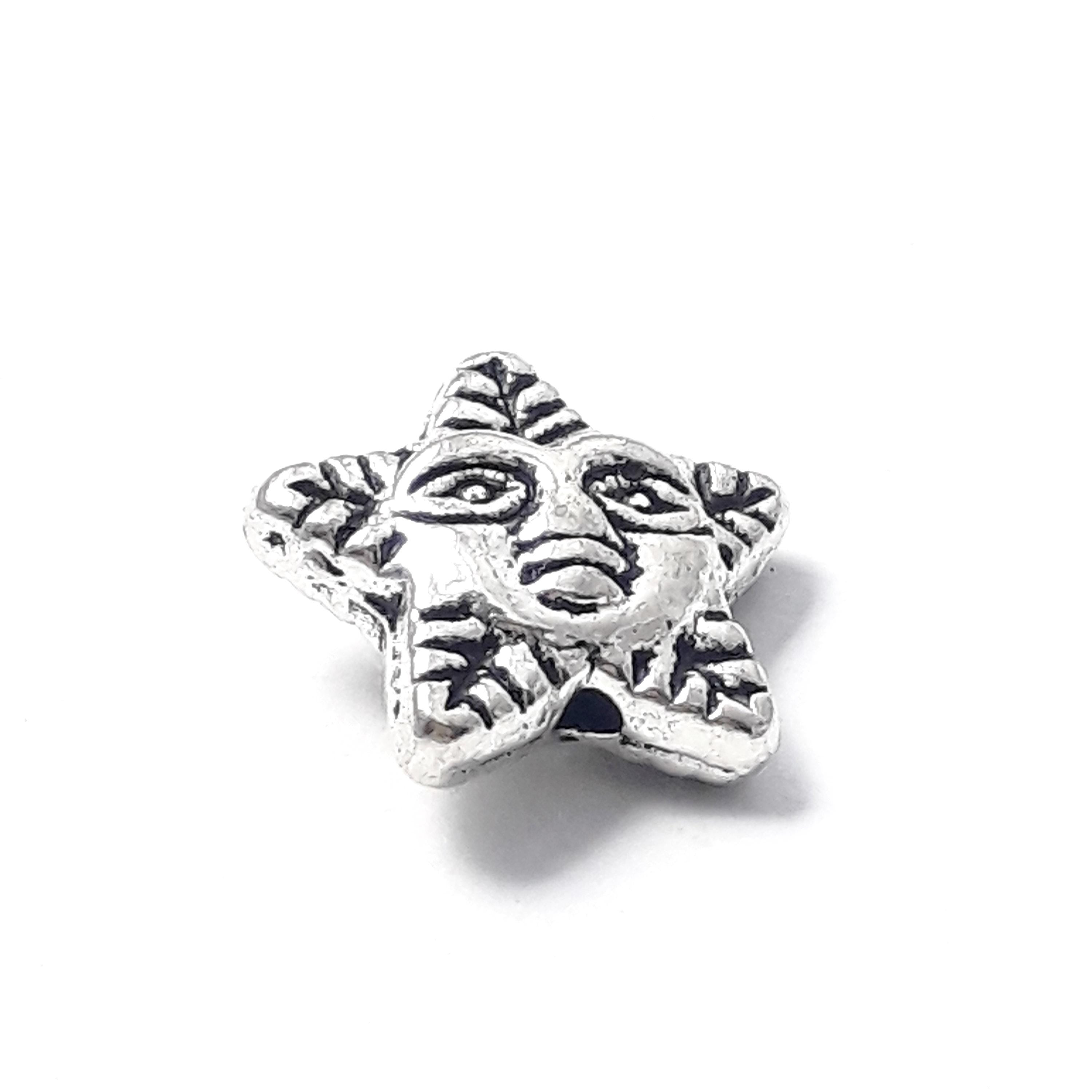 Sun Face Star Antique Silver 12x11mm - 10pcs