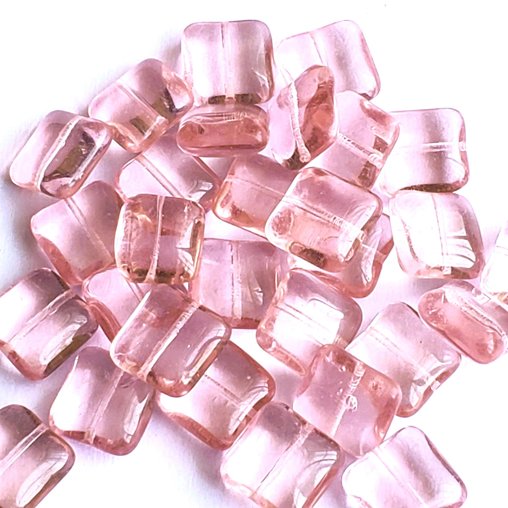 Pink Czech Glass Puffed Square 14mm - 10pcs