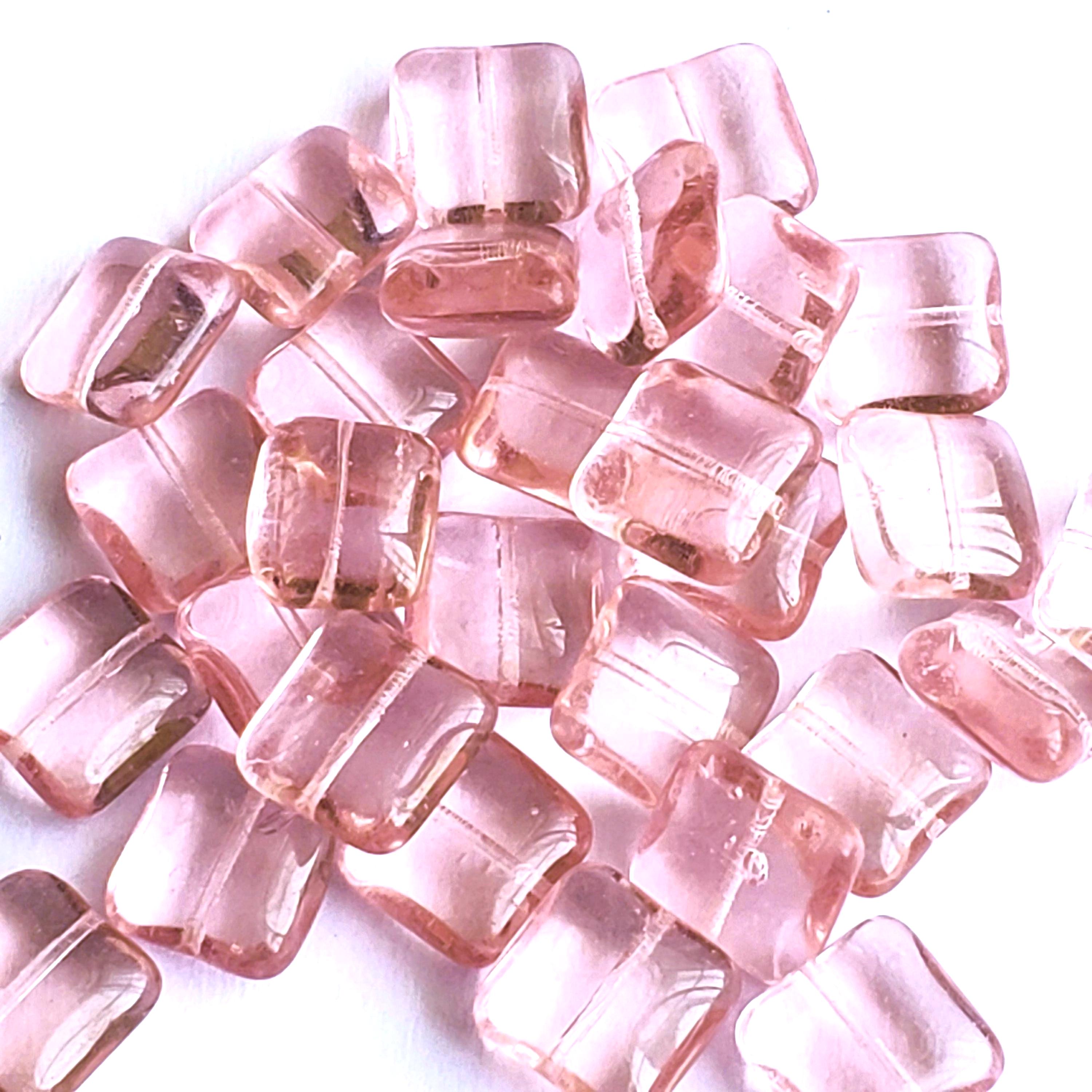 Pink Czech Glass Puffed Square 14mm - 10pcs
