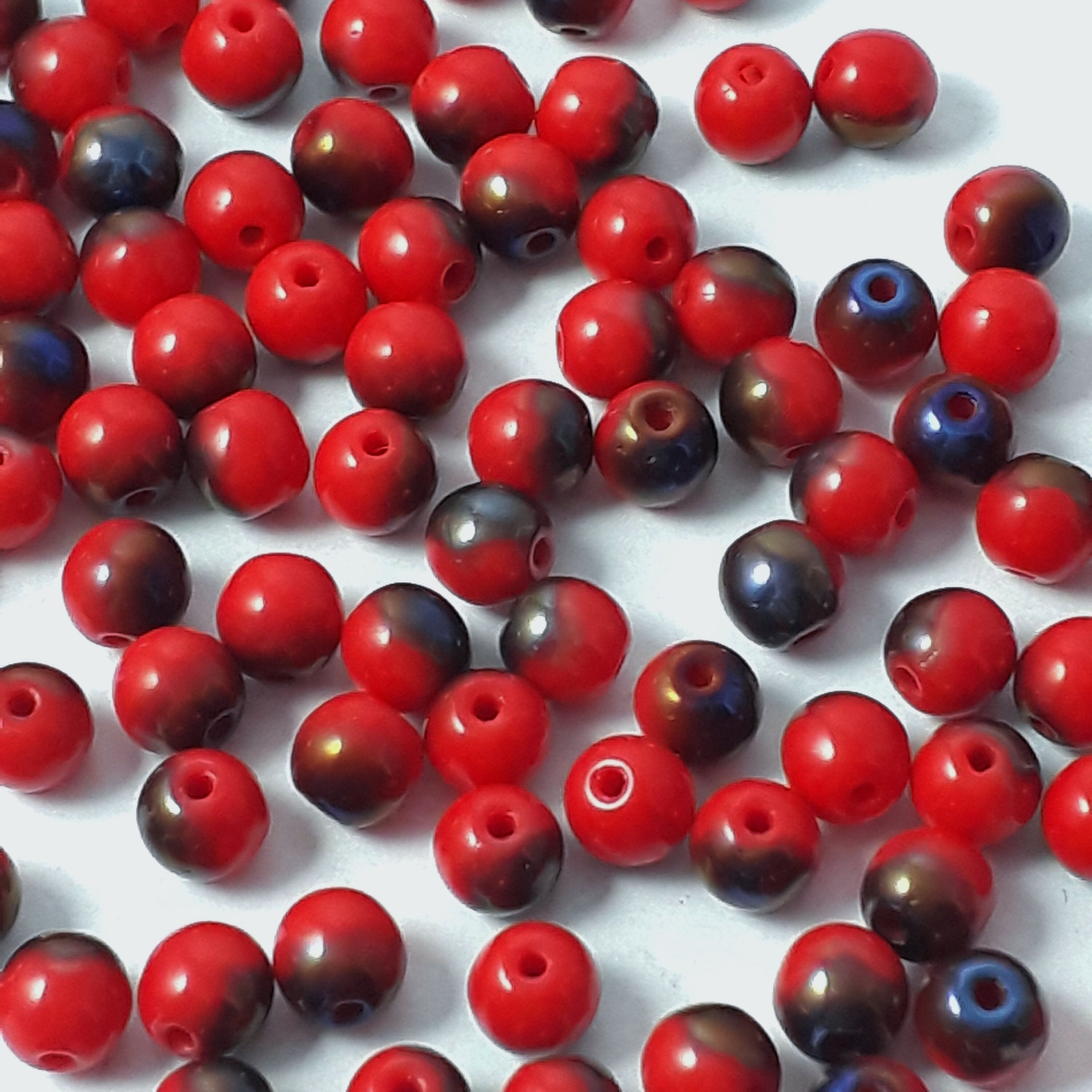 Red & Metallic Blue Czech Glass Round 4mm - 60pcs