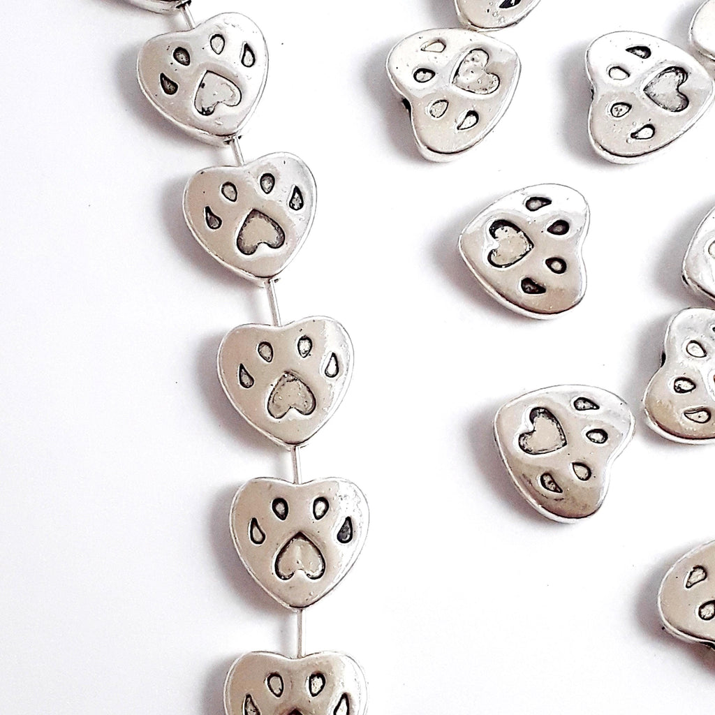Paw Print Heart Antique Silver 12x11mm - 10pcs