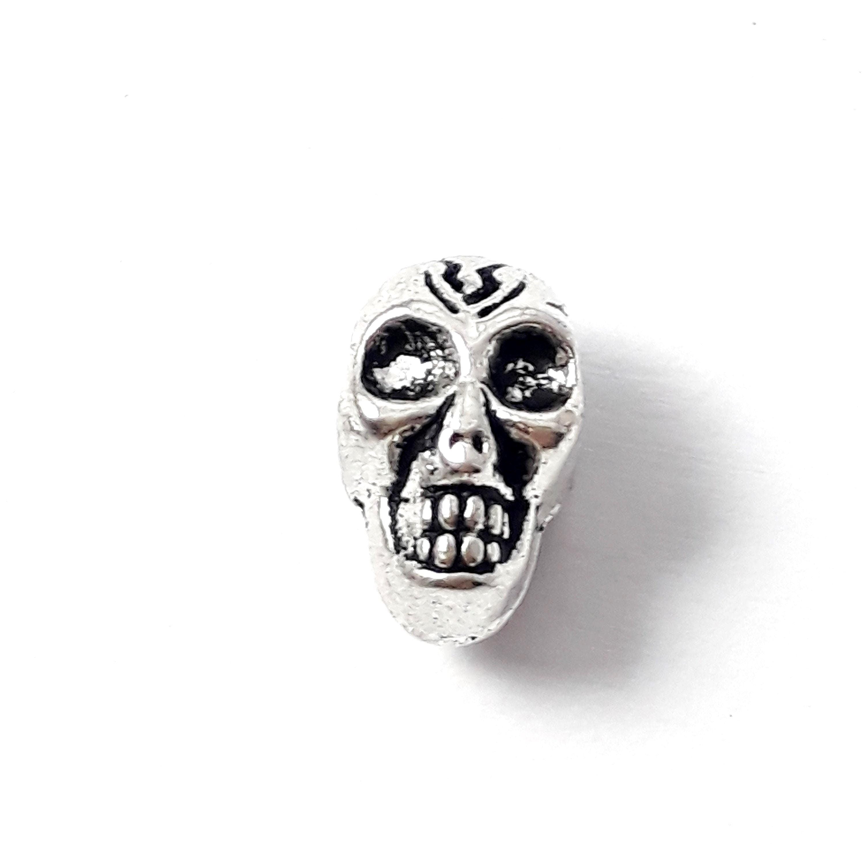 Double Sided Skull Antique Silver 12x7mm - 10pcs