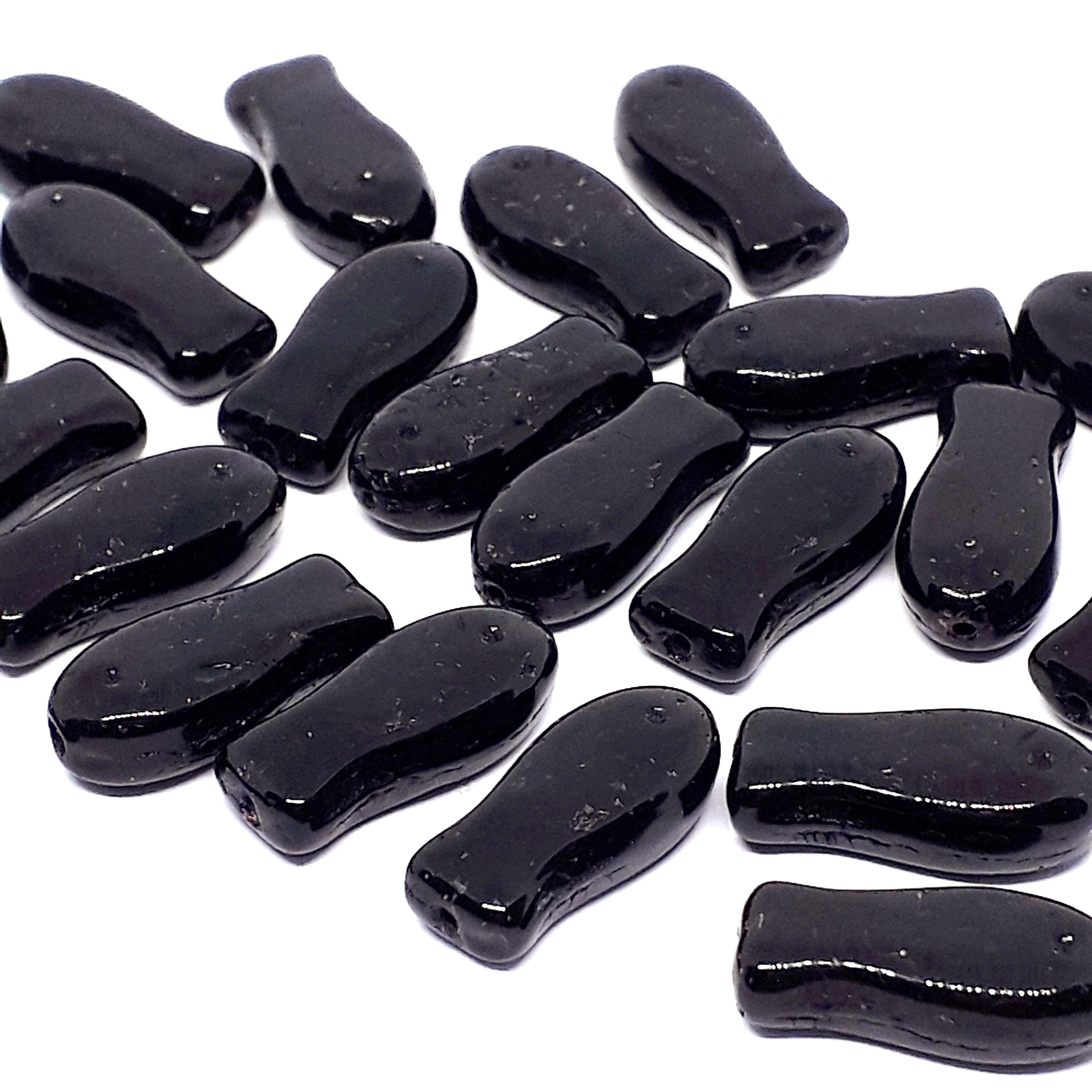 Black Fish Czech Glass 14x7mm - 10pcs