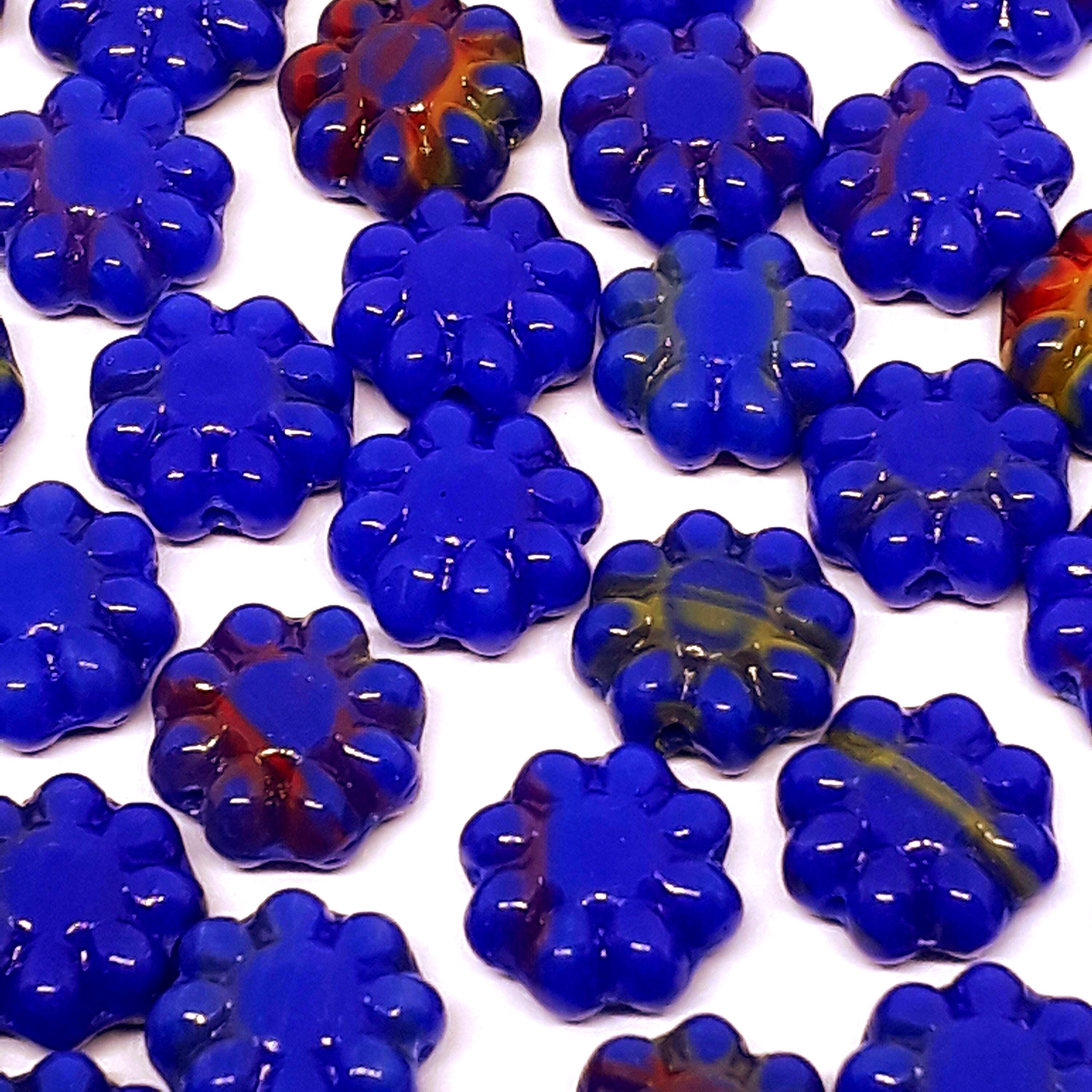 Blue Green & Red Czech Glass Hawaiian Flower 9mm - 10pcs